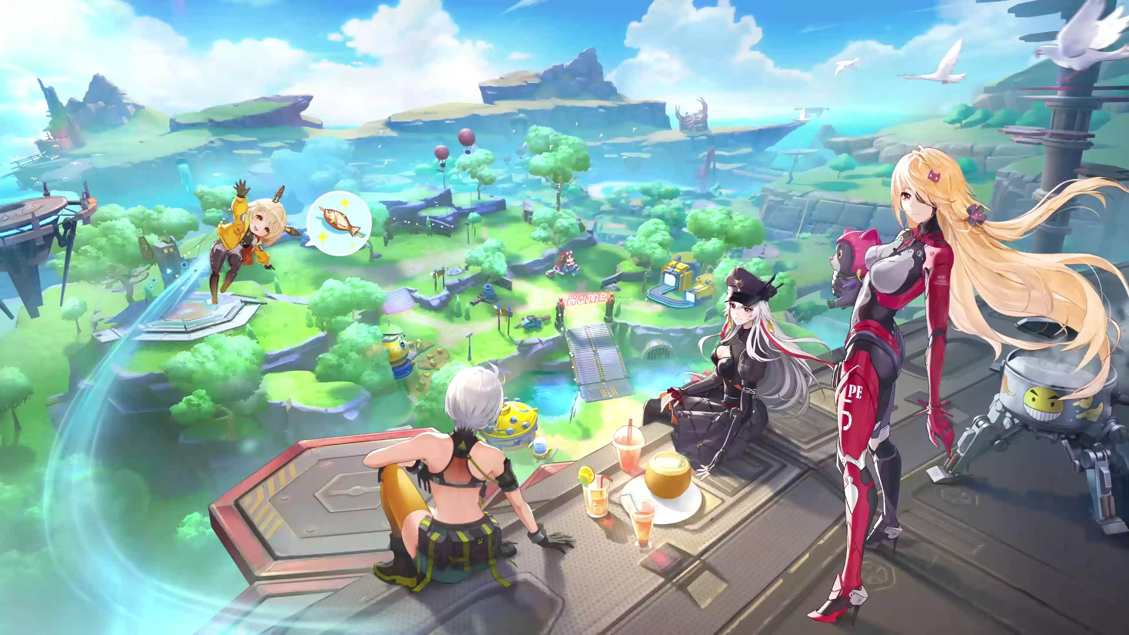 fantasy tower, claudia, landscapes - nature, arts, anime girls, games, tower of fantasy, nemesis, mia, artificial island, anime Live Wallpaper