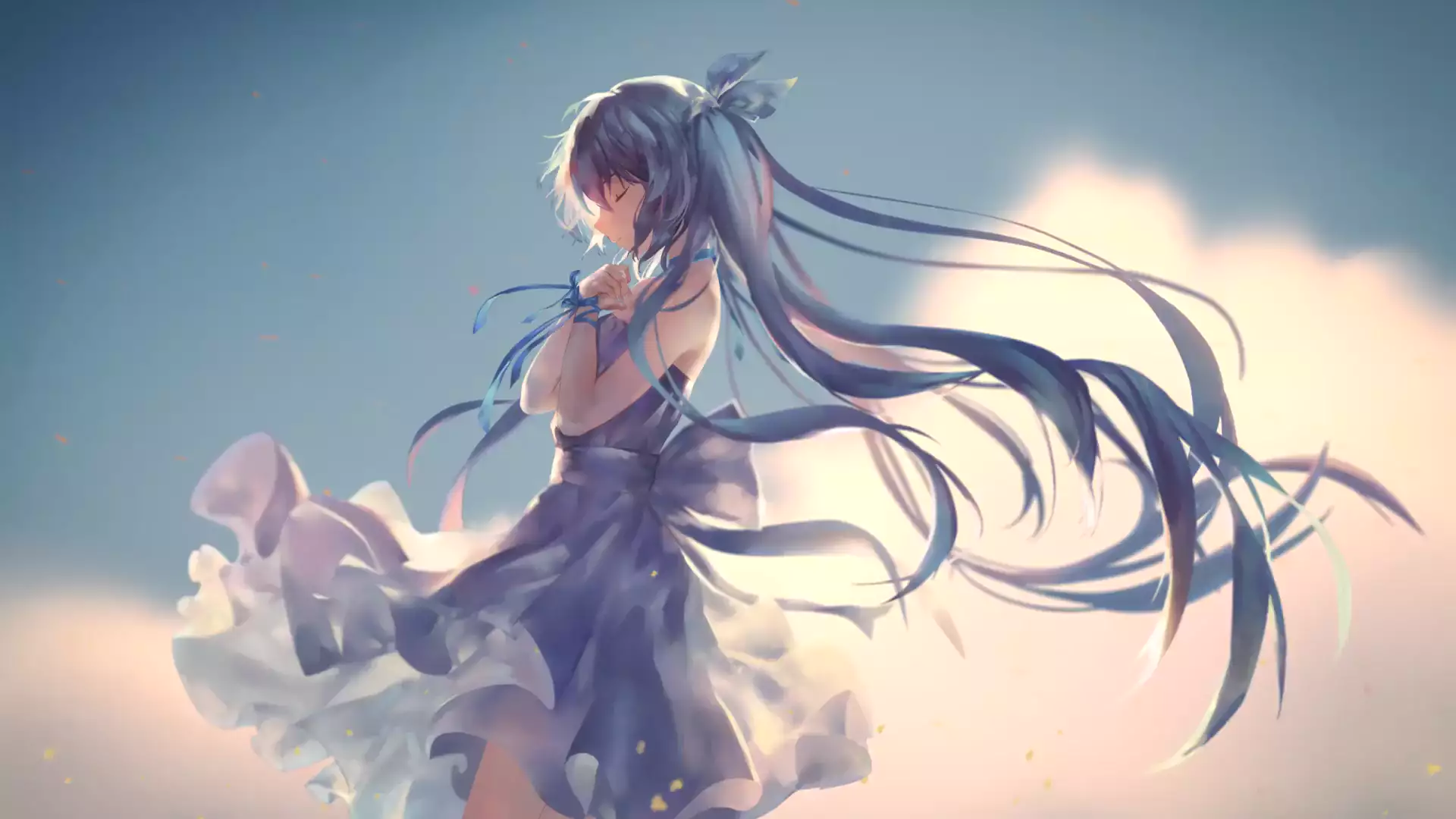anime, prayer, miku hatsune, anime girls, long hair, virtual singer, dress Live Wallpaper