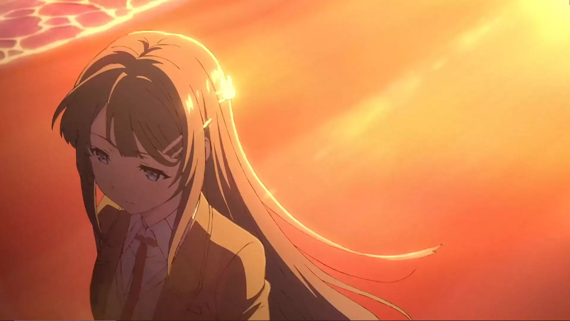 anime girls, mai sakurajima, anime, sadness, arts, school uniform, sunset, beach, rascal does not dream of bunny girl senpai, sea, loneliness Live Wallpaper