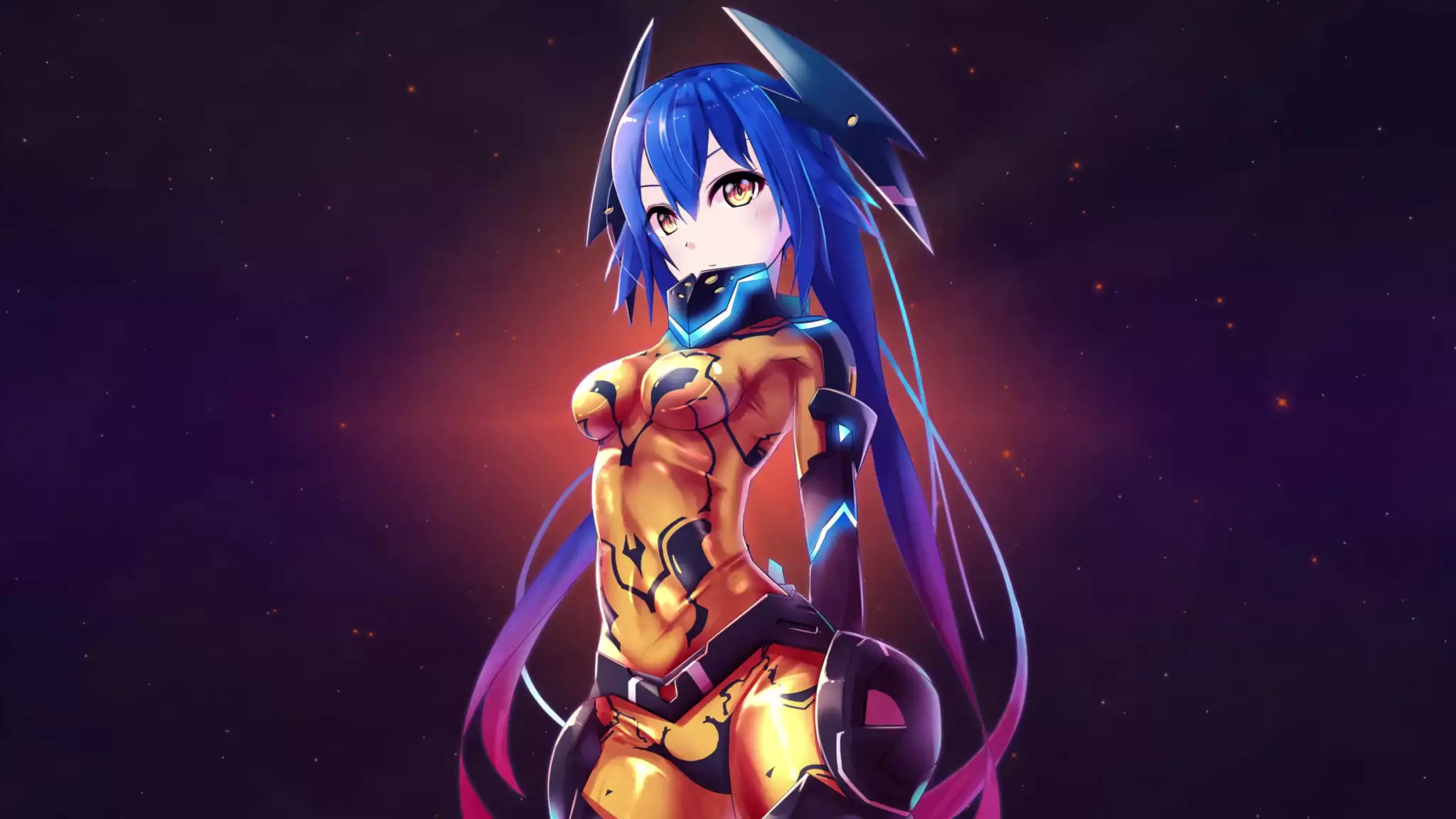 phantasy star online 2, blue hair, killer, anime, games, nice girl, quna, anime girls, horns, arts Live Wallpaper
