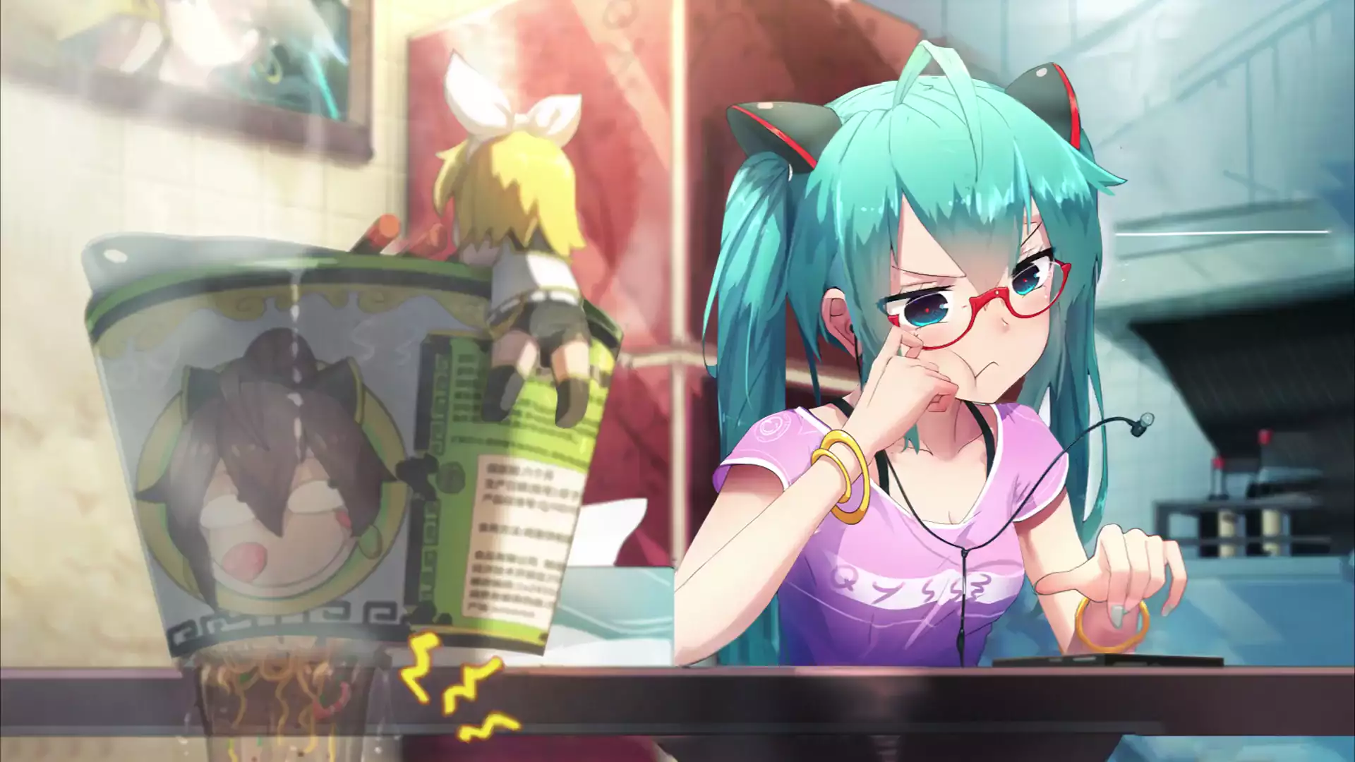 anime girls, smartphone, anime, glasses, miku hatsune, virtual singer Live Wallpaper