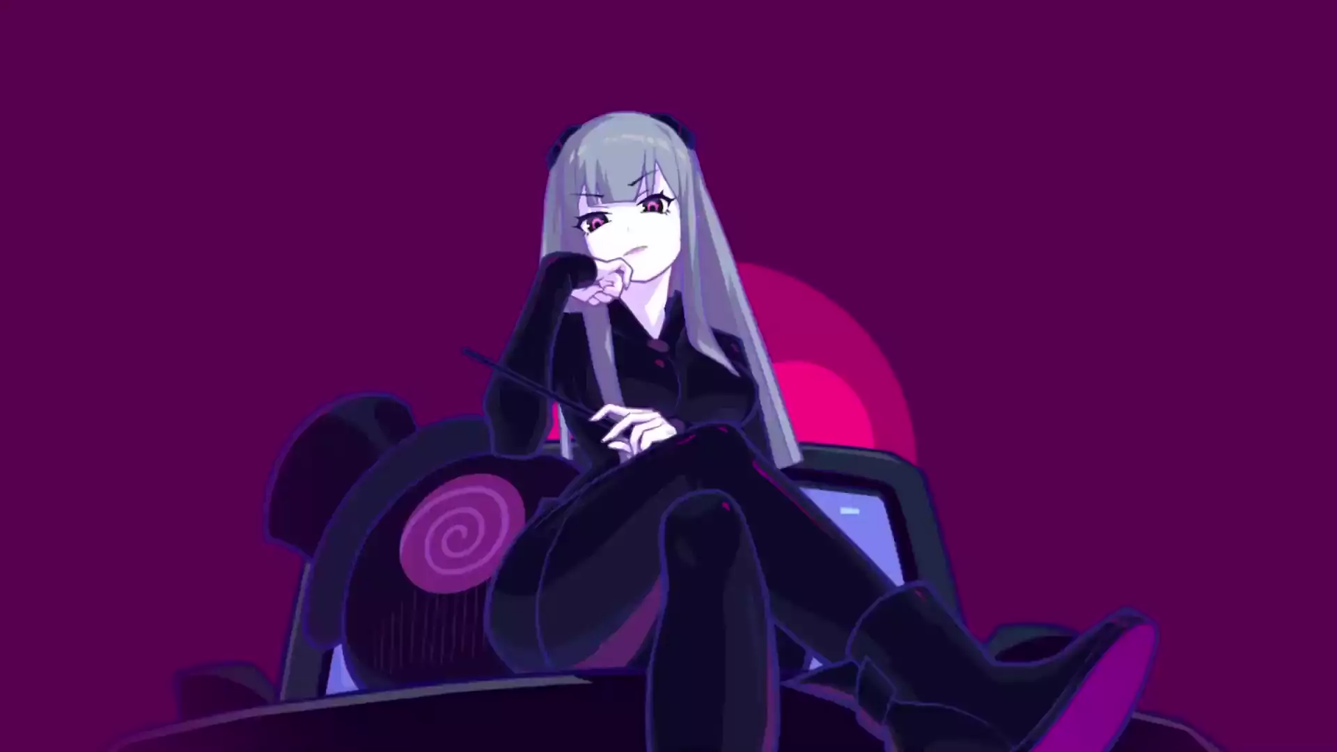 anime girls, anime, games, the girl in black, muse dash, sits, marija Live Wallpaper
