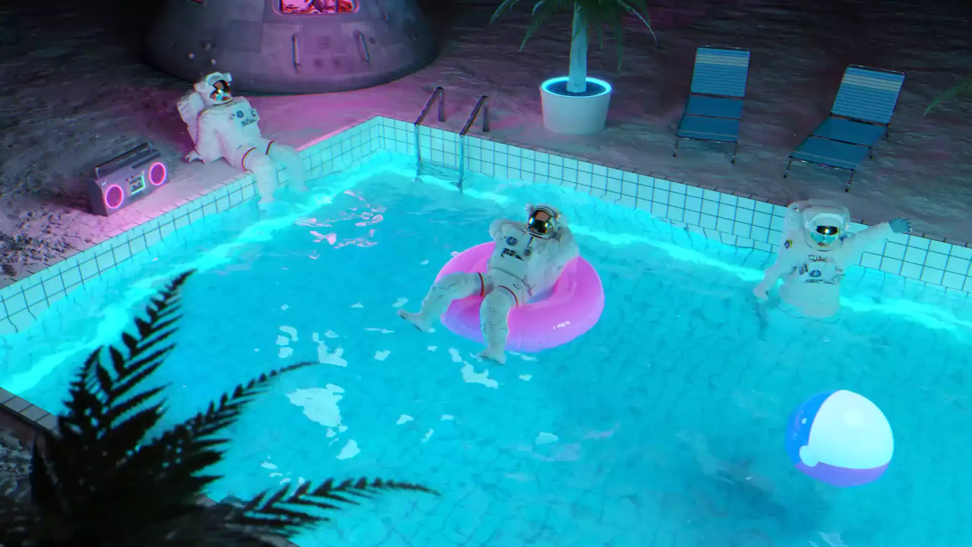moon, water, space, swimming pool, astronaut, pool on the moon Live Wallpaper