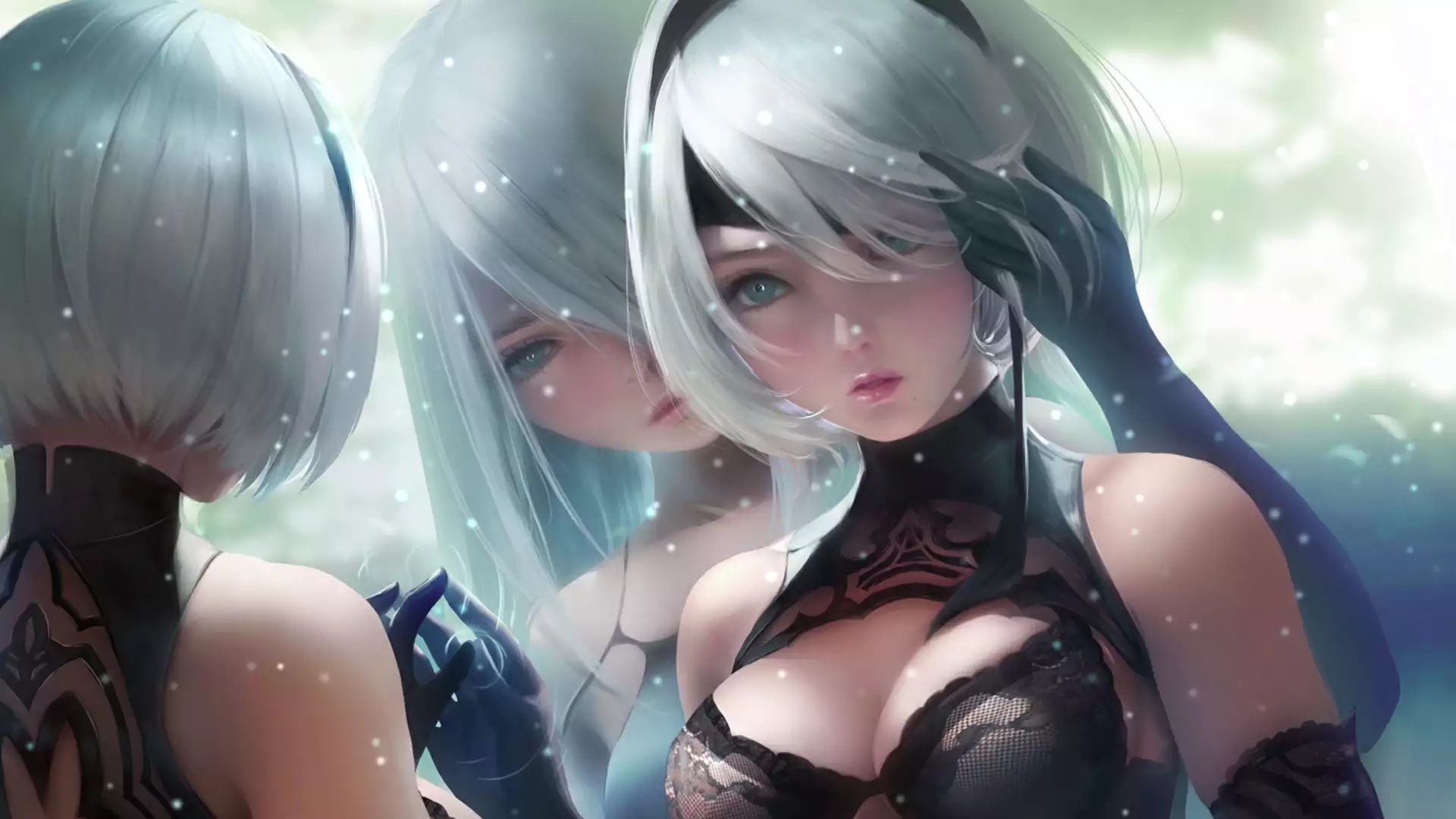 android, anime, beautiful girl, short hair, silver hair, robots, arts, a2, yorha, blond hair, eye patch, big breasts, games, long hair, anime girls, 2b, Live Wallpaper