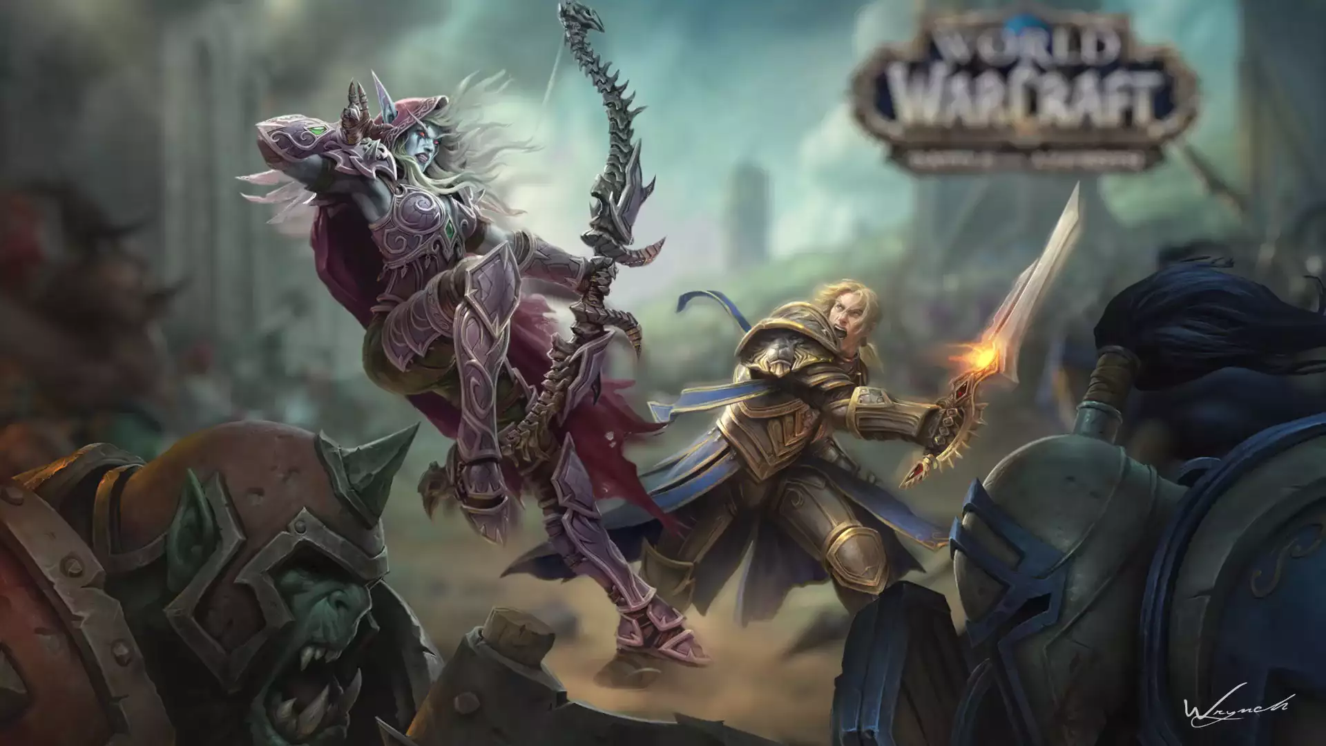 fantasy, games, warcraft, the battle for azeroth, anduin wrynn, orc, sylvanas windrunner Live Wallpaper