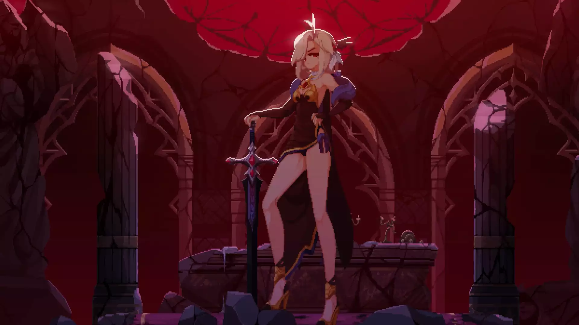 sword, destruction, anime girls, arts, fantasy, magic, pixel art, anime Live Wallpaper