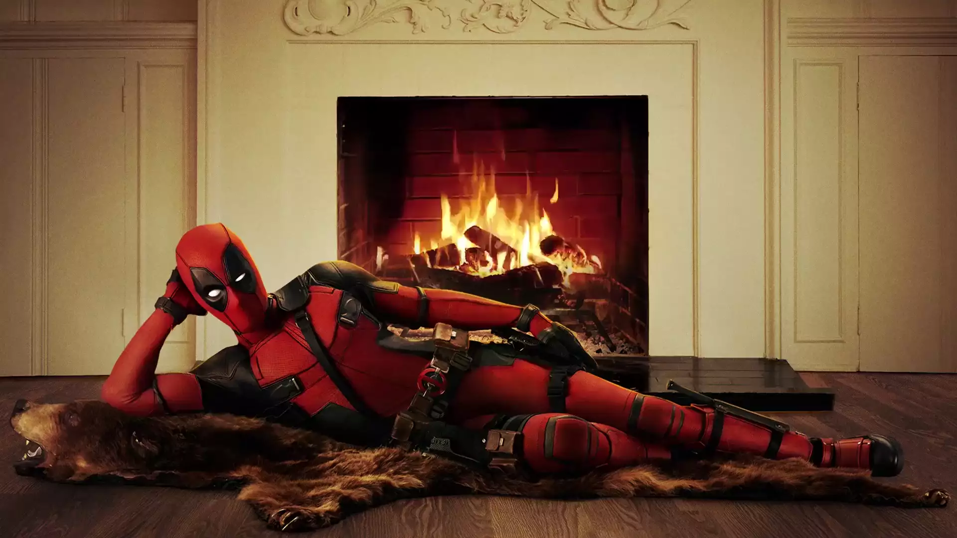 deadpool, deadpool by the fireplace, movies, deadpool, marvel Live Wallpaper