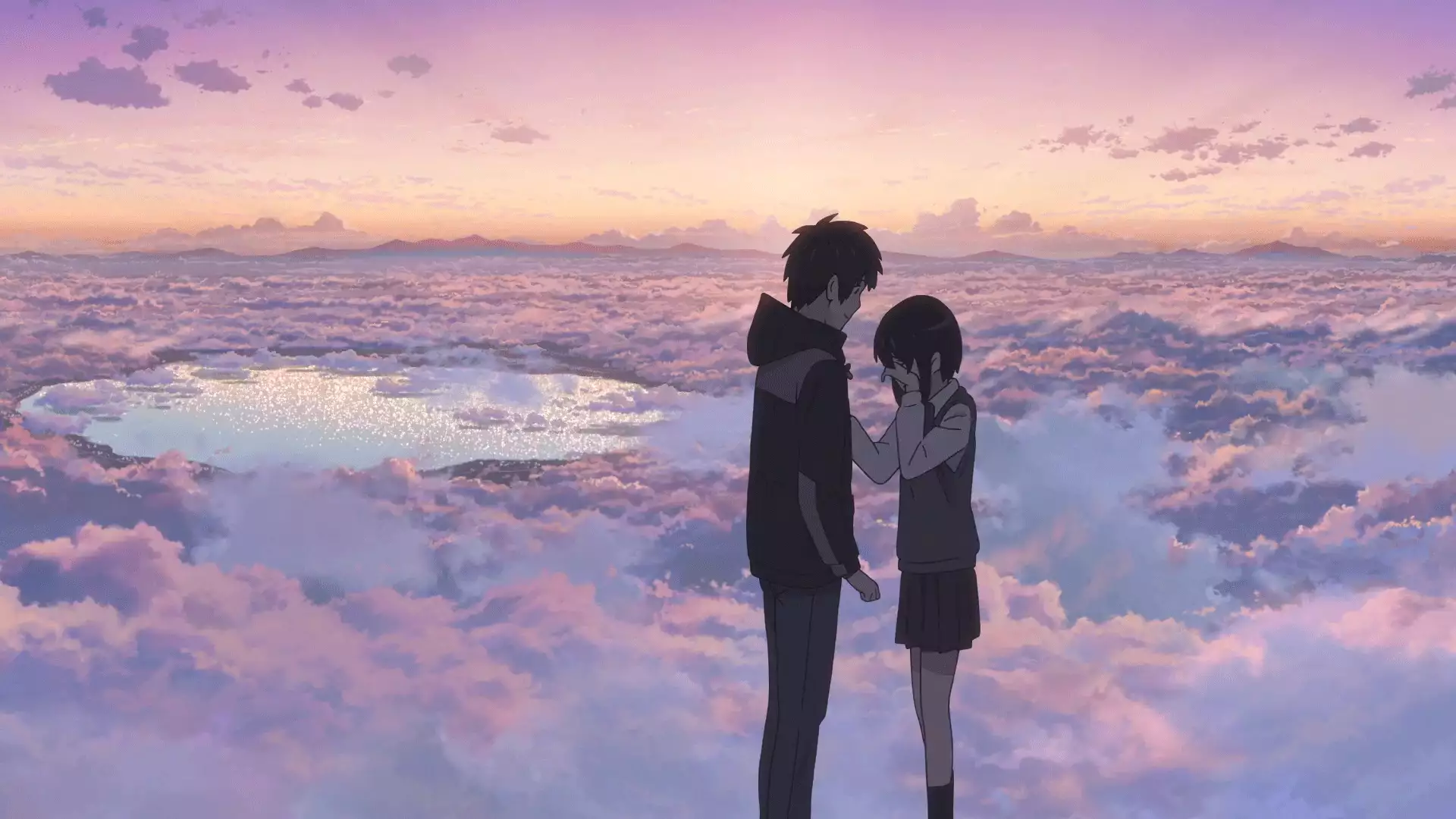 the clouds, taki tachibana, anime girls, arts, mitsuha miyamizu, your name, school uniform, anime, the long-awaited meeting, landscapes - nature Live Wallpaper