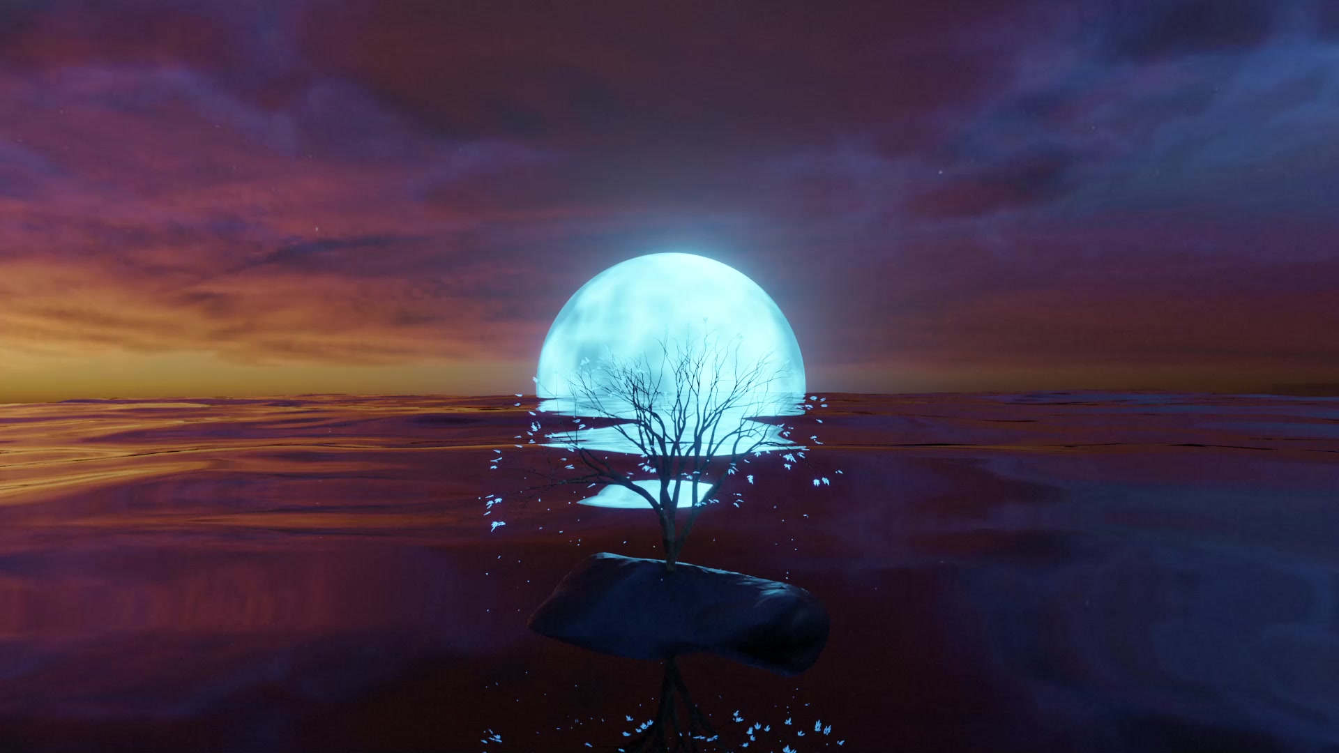 beautiful moon, night landscape, sky, tree Live Wallpaper