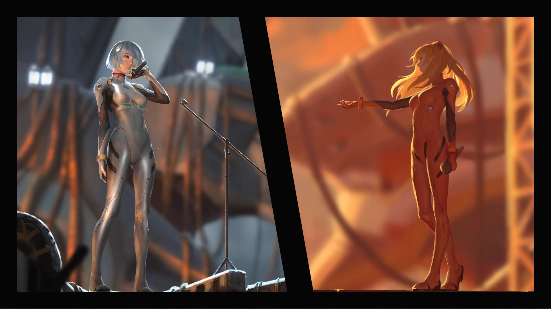 Anime girls Asuka Langley Soryu and Ayanami Rei Neon Genesis Evangelion Live Wallpaper