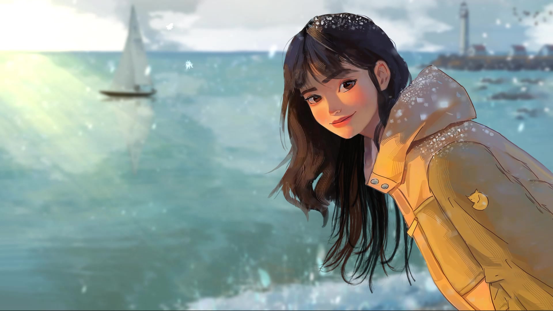 Girl In The Snow Live Wallpaper