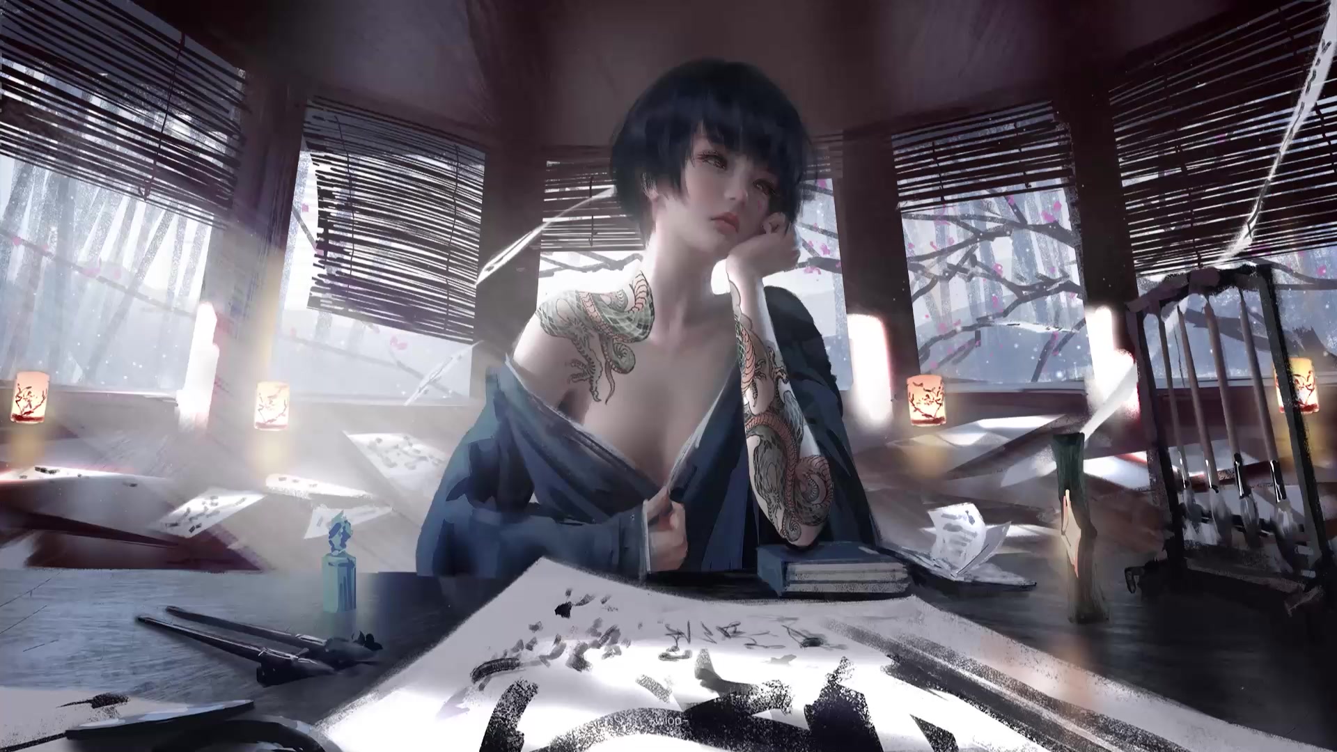 Fantasy, Ghost Blade, Girl, Tattoo, Drawing Live Wallpaper