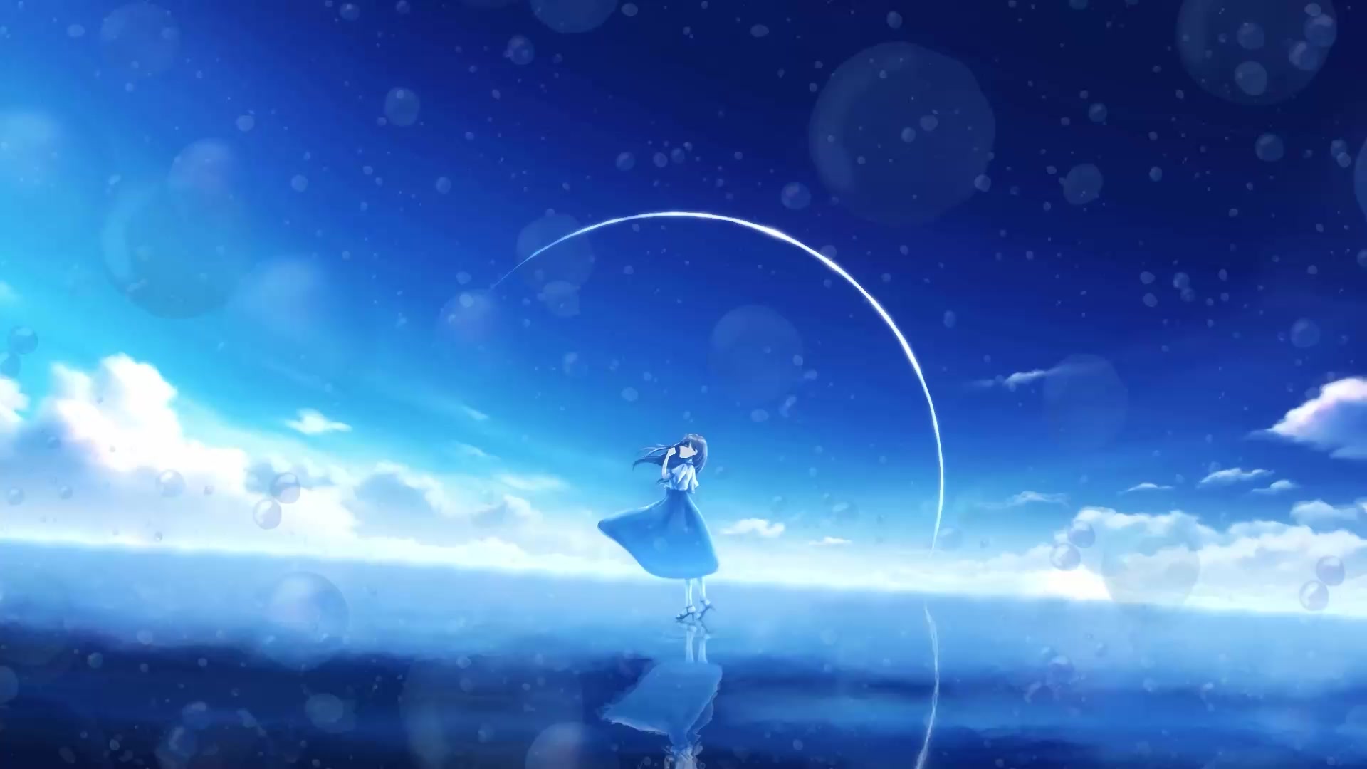 Girl, Anime, Landscape, Sky Live Wallpaper