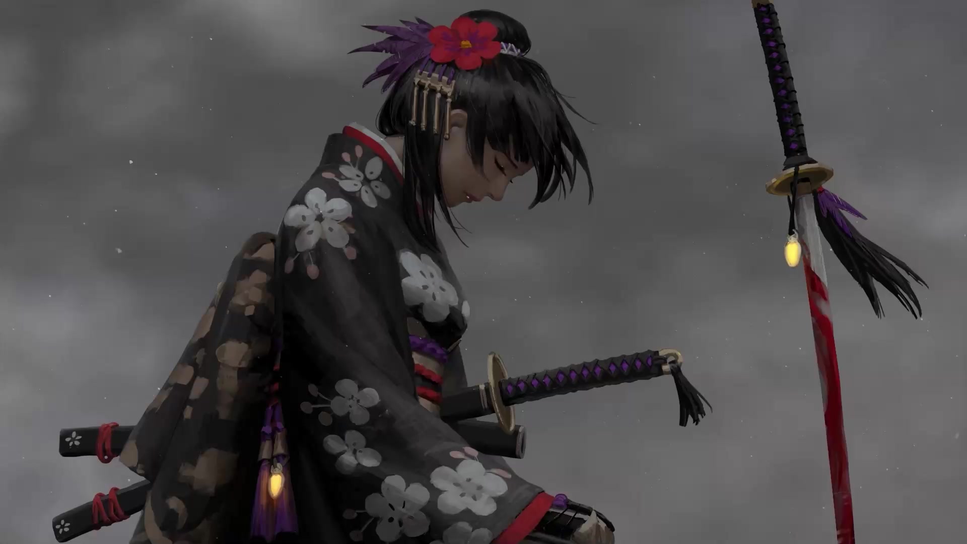 Anime, Kimono, Sword, Original, Katana Live Wallpaper