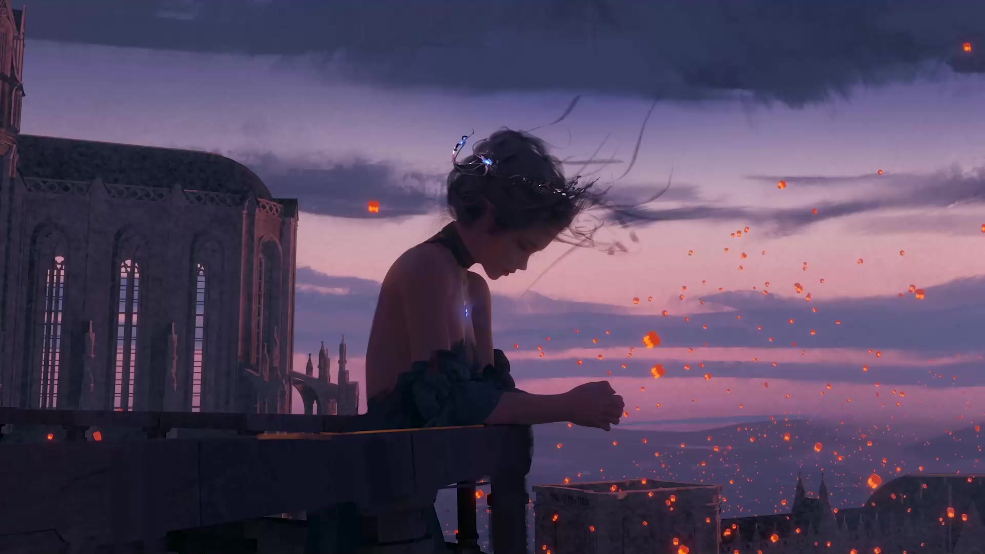 Sad Princess Sky Lanterns Live Wallpaper