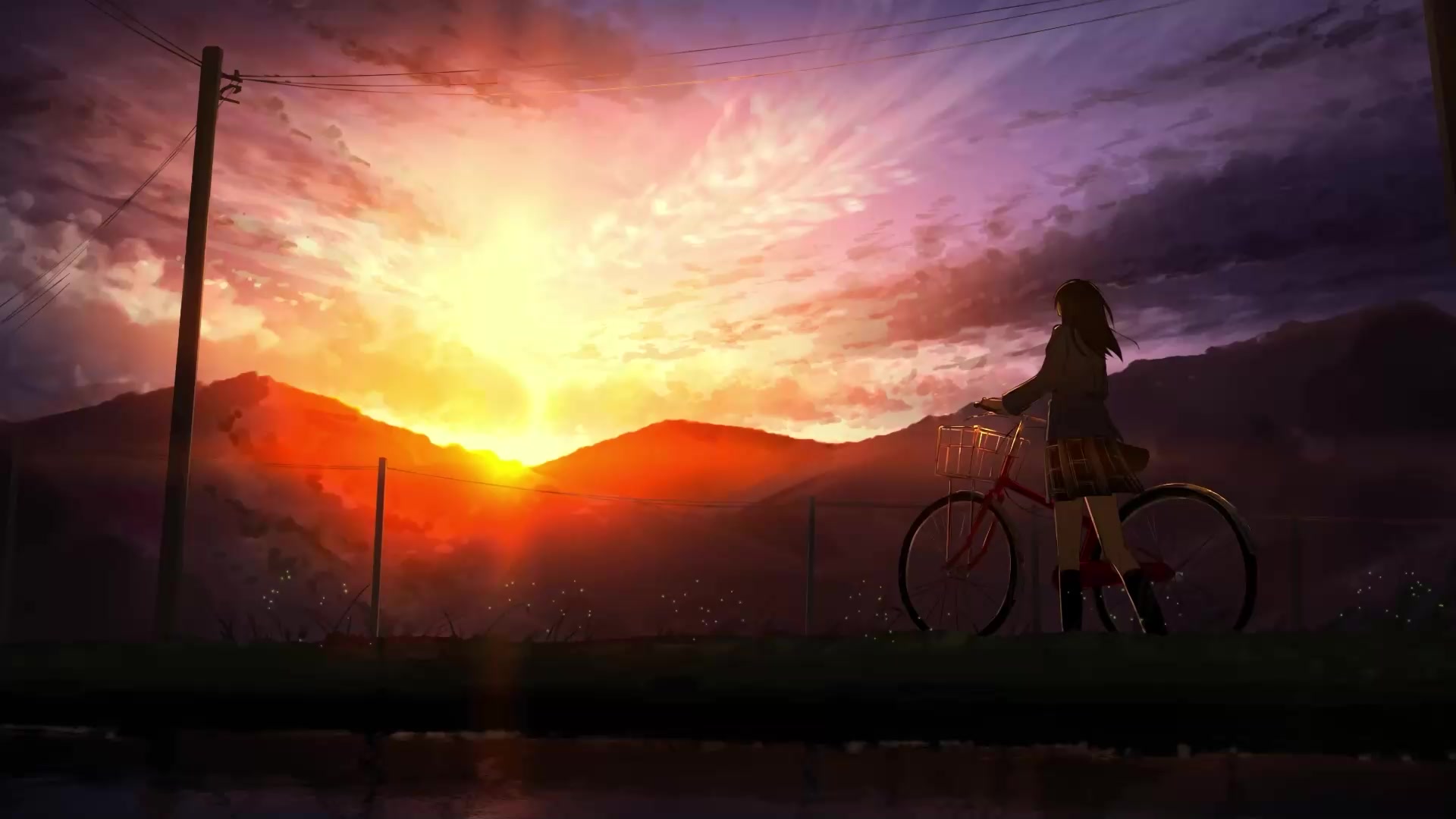 Ride, Anime, Sunset, Girl Live Wallpaper