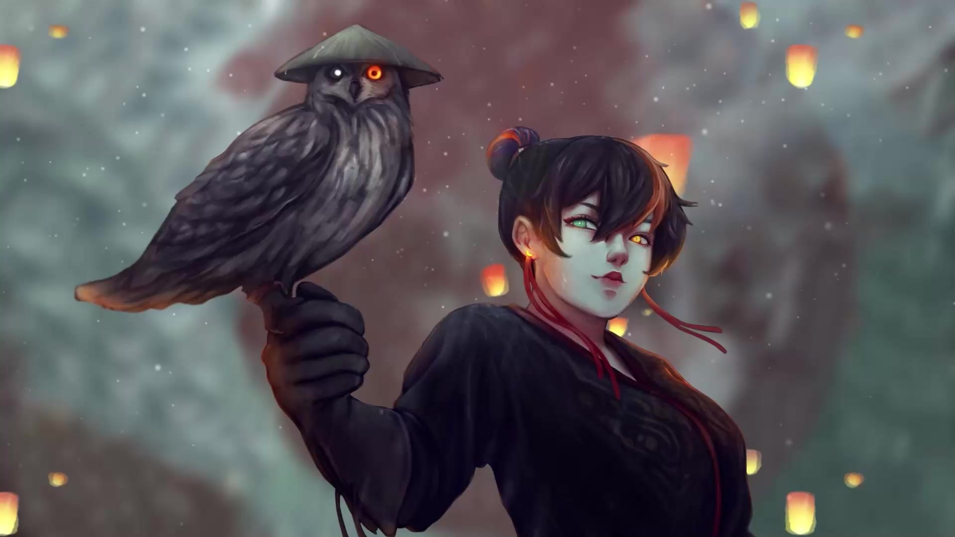 Wooweiz, Girl with a hawk in her arms Live Wallpaper