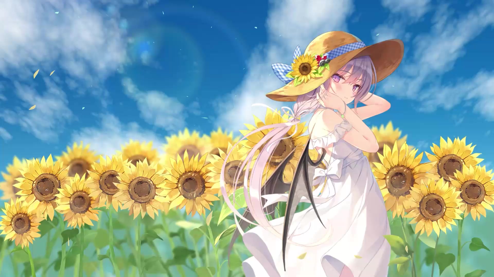 Beautiful Anime Girl With Sunflowers Live Wallpaper