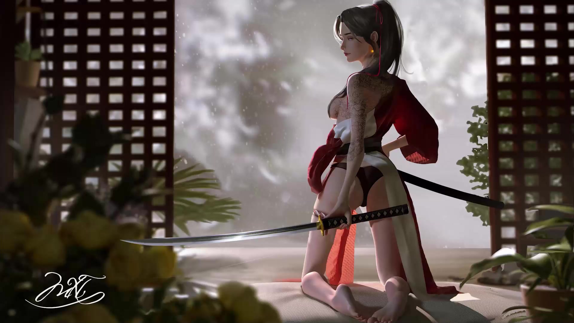 Female Swordsman, Samurai Girl Live Wallpaper