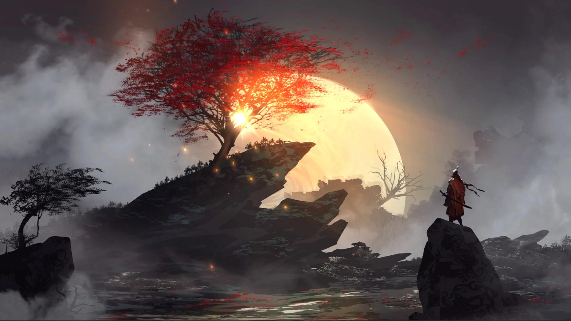 Fantasy, Warrior, Samurai, Sunset Live Wallpaper