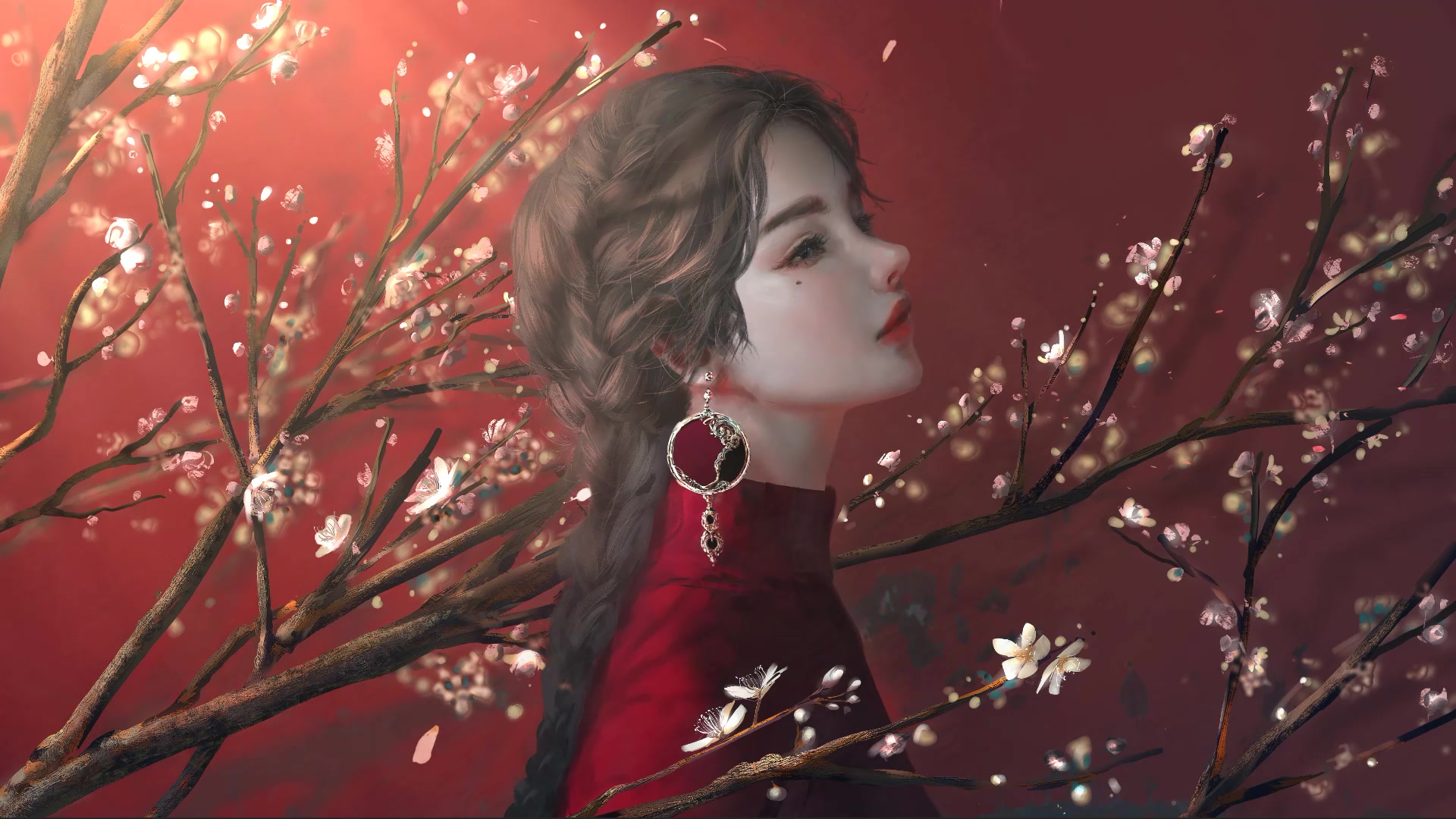 Nixeu Red Blossom Girl Live Wallpaper