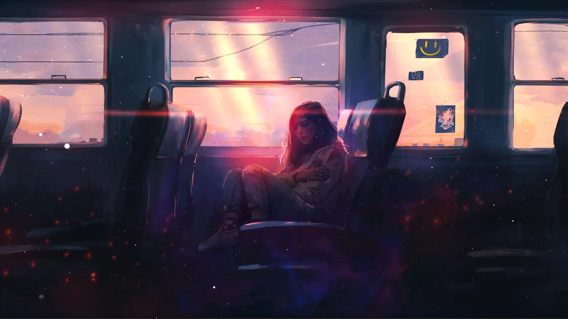 Girl in Train, Alone, Girl, Sunset Live Wallpaper