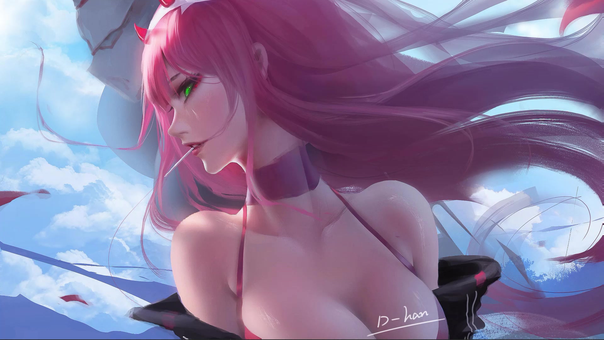 Zero Two And Strelizia DARLING in the FRANXX, Green Eyes Live Wallpaper