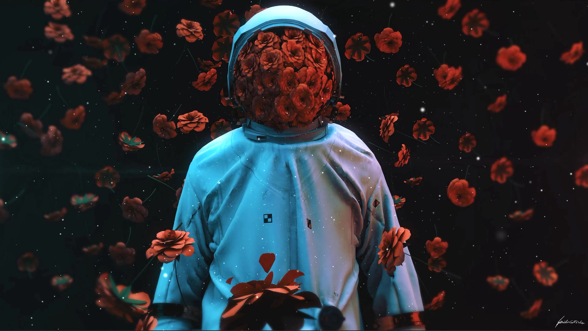 Astronaut Flowers Live Wallpaper