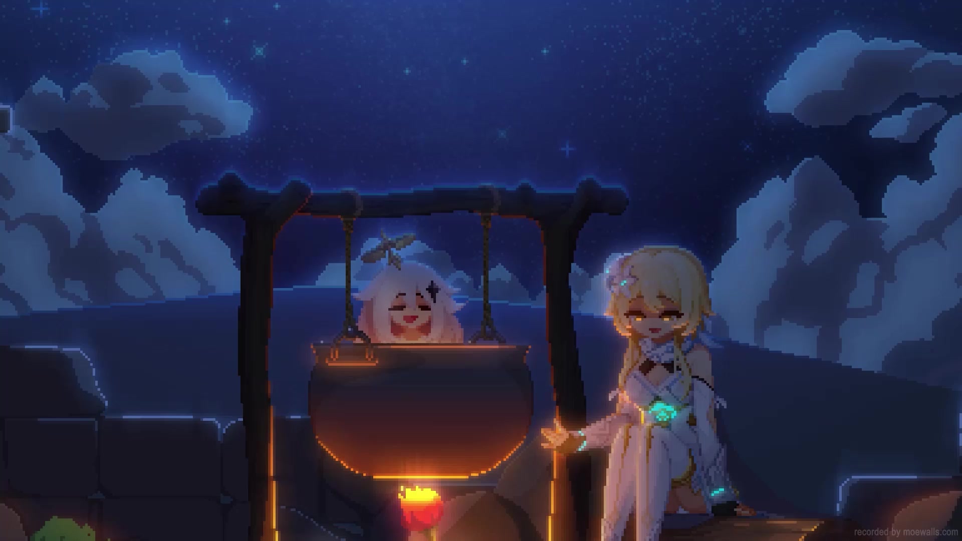 Lumine Cooking Paimon Genshin Impact Pixel Live Wallpaper