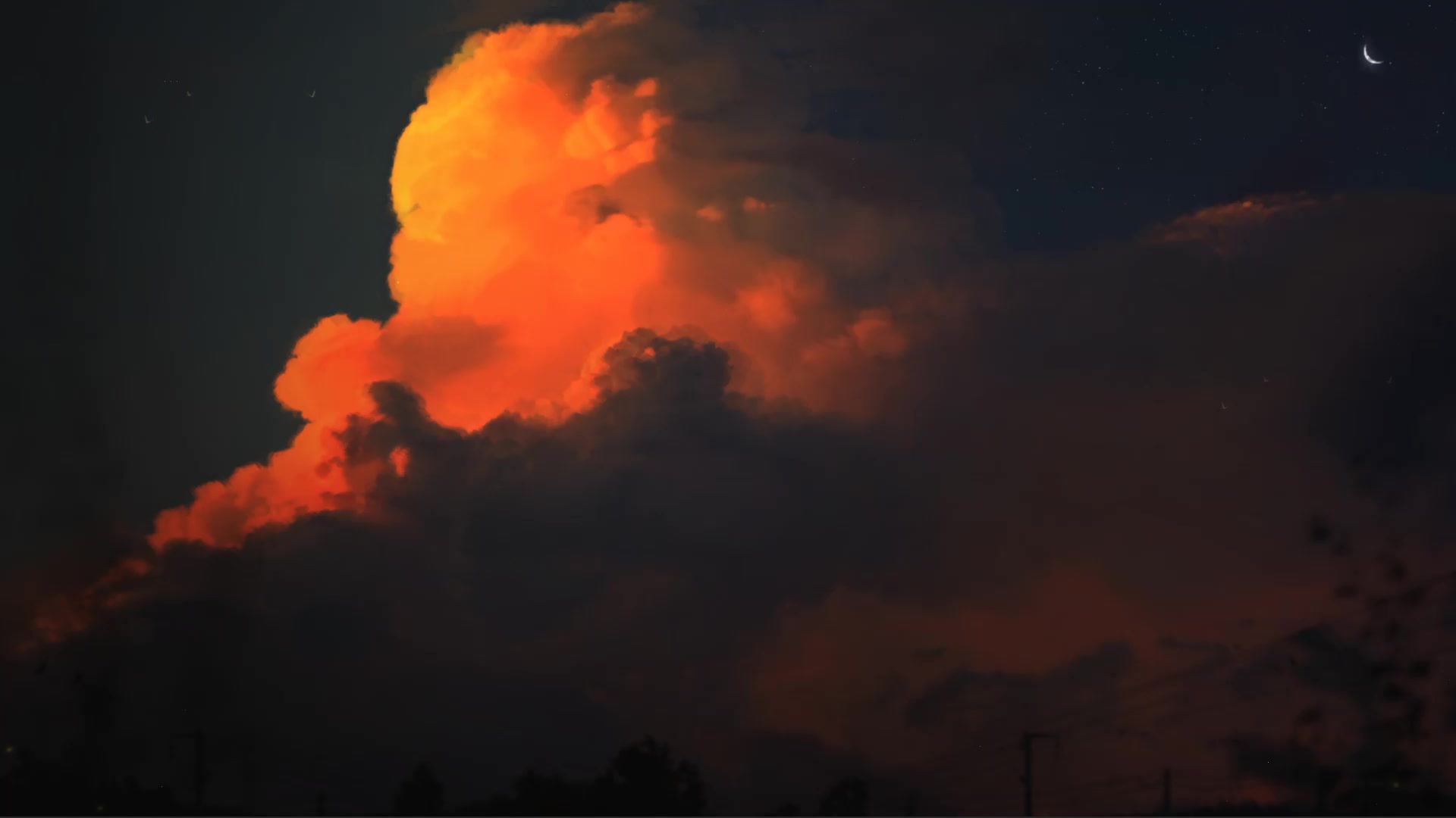 Clouds, Sky, Plane, Birds, Moon, Night, Dark, Live Wallpaper