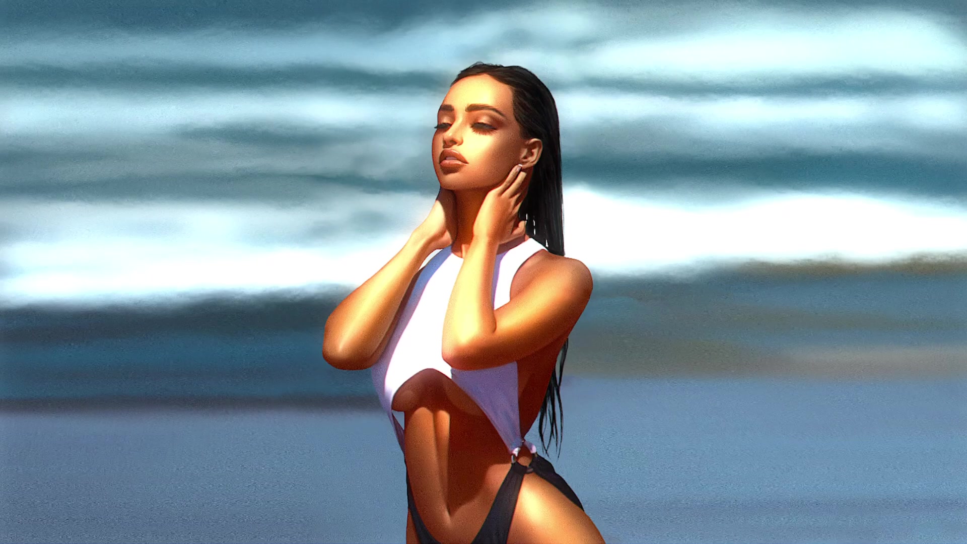 Girl on the beach Live Wallpaper