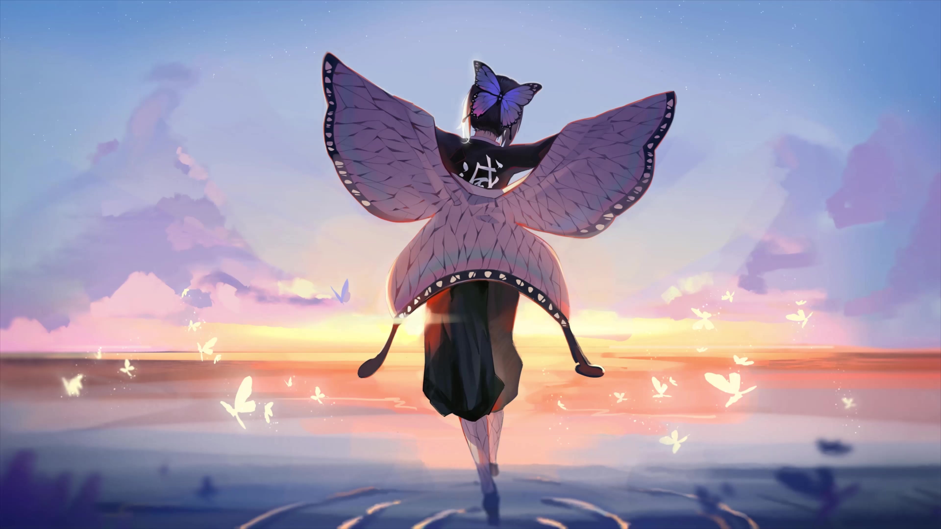 kochou shinobu butterflies ocean demon slayer Live Wallpaper