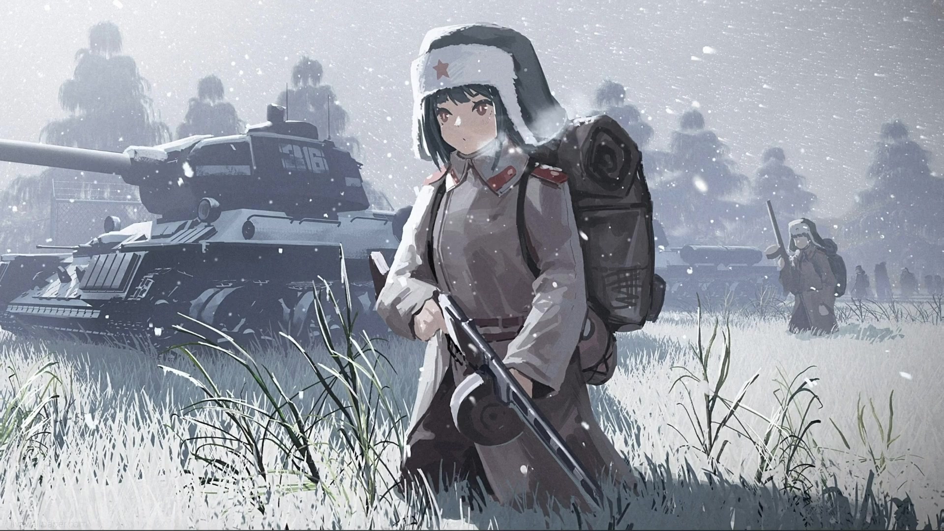 A Cold Front, Anime girl, military, USSR Live Wallpaper