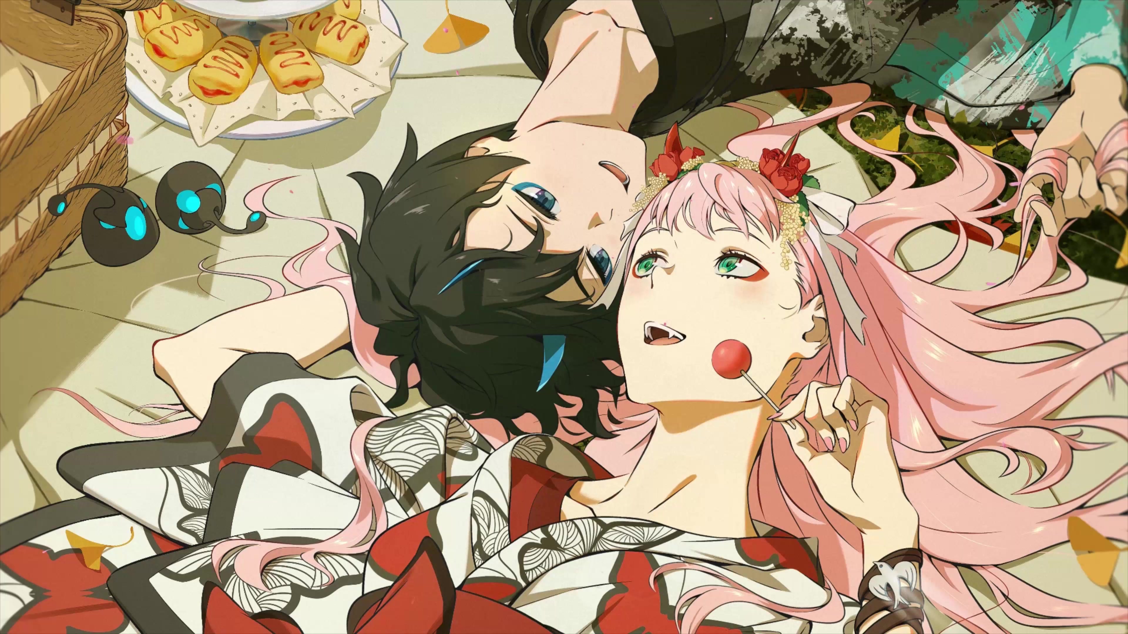 4K Zero Two And Hiro Lying Together Darling In The Franxx Live Wallpaper