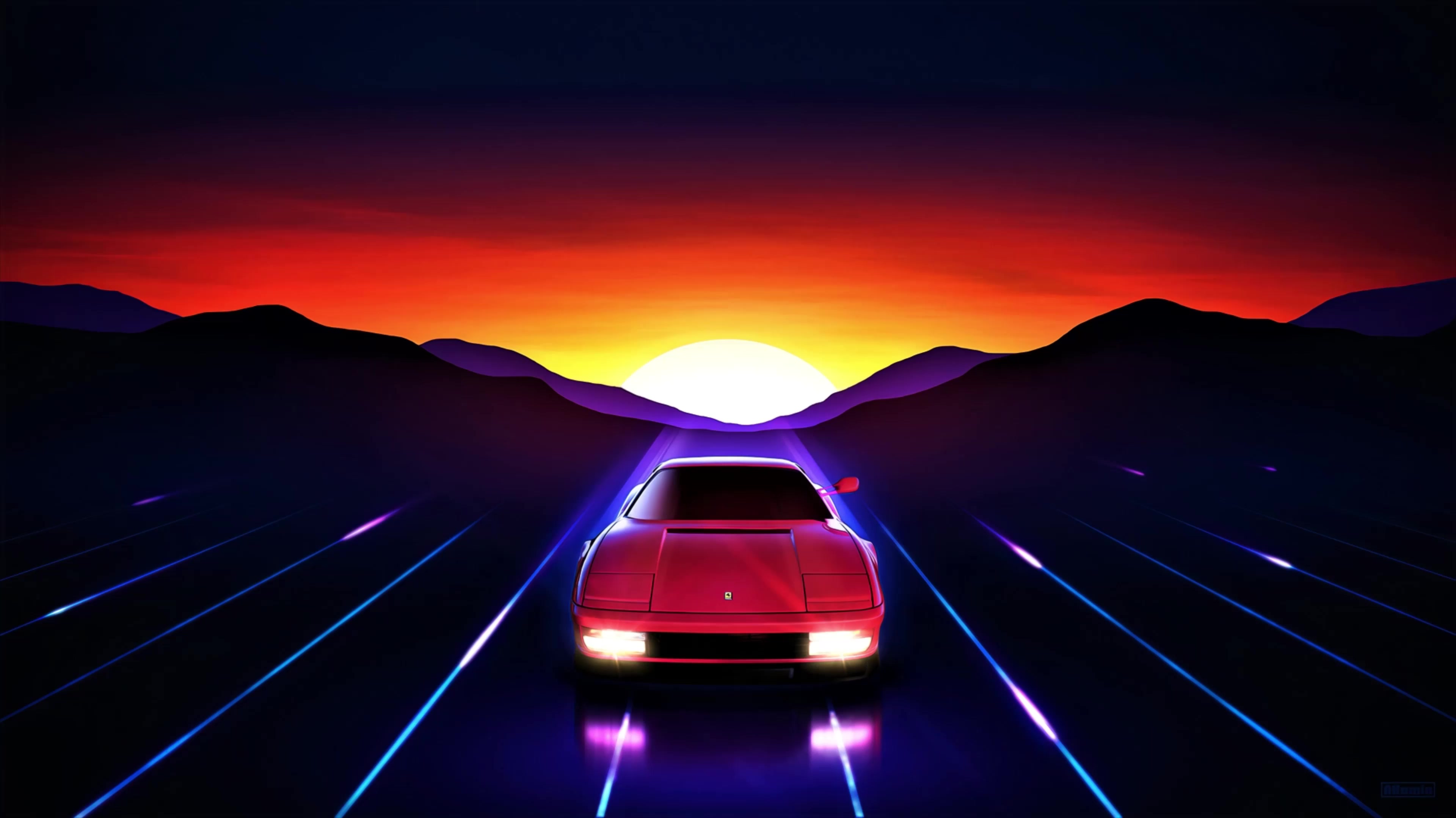 4K Retro Ferrari Sunrise Live Wallpaper