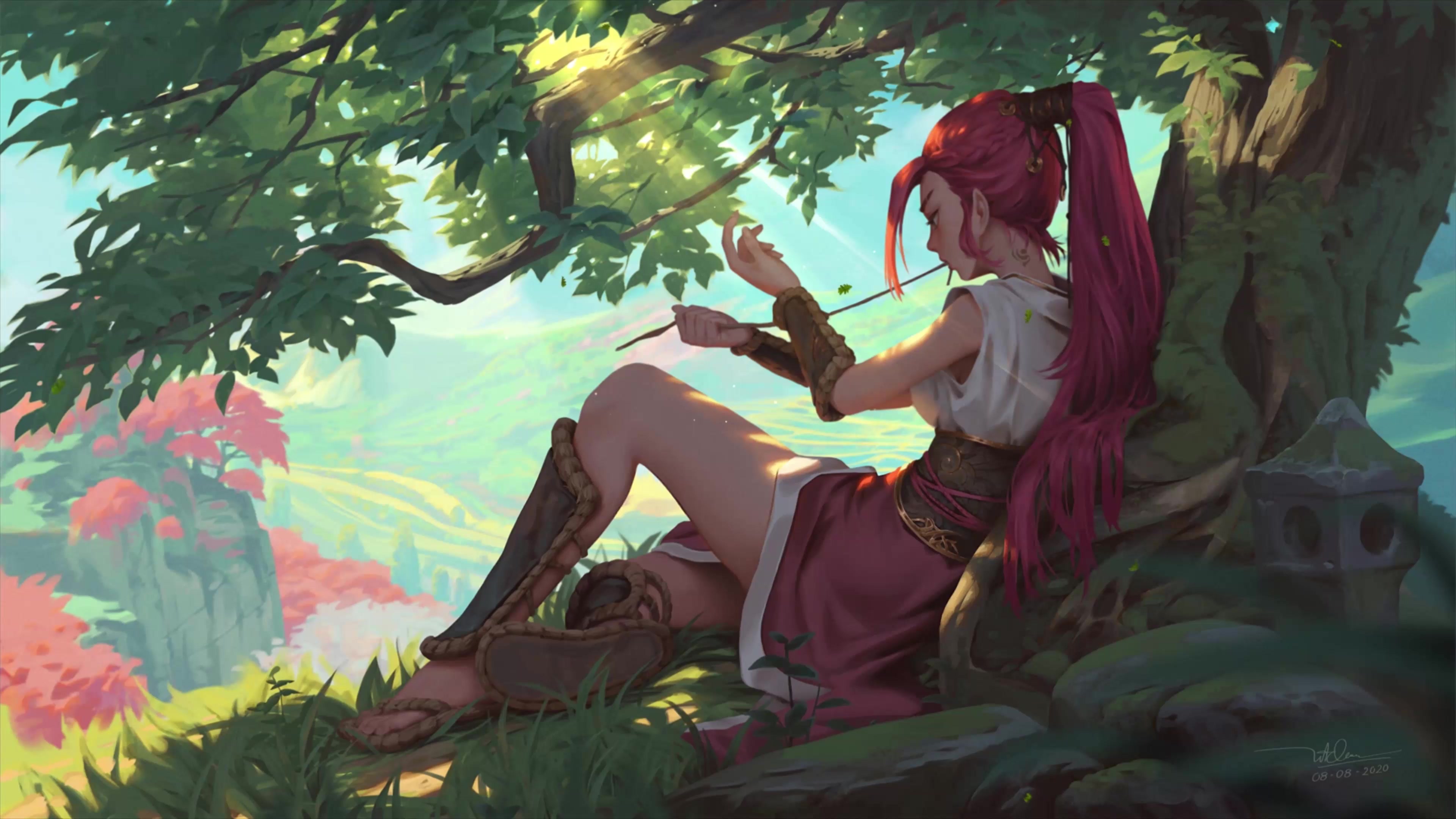 4K Fantasy Girl Chilling By The Tree Live Wallpaper