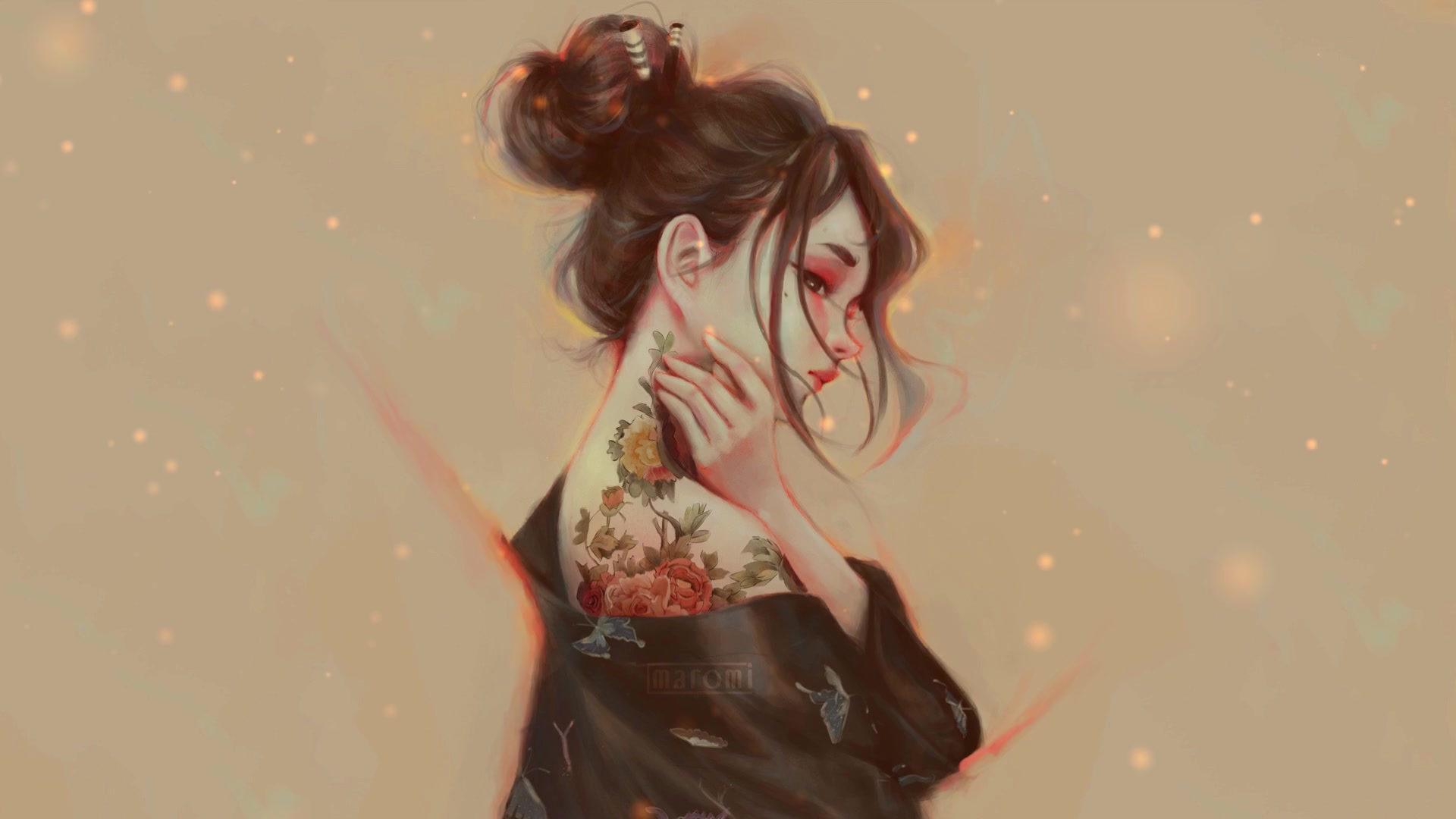 Japanese Girl Flower Tattoo Live Wallpaper