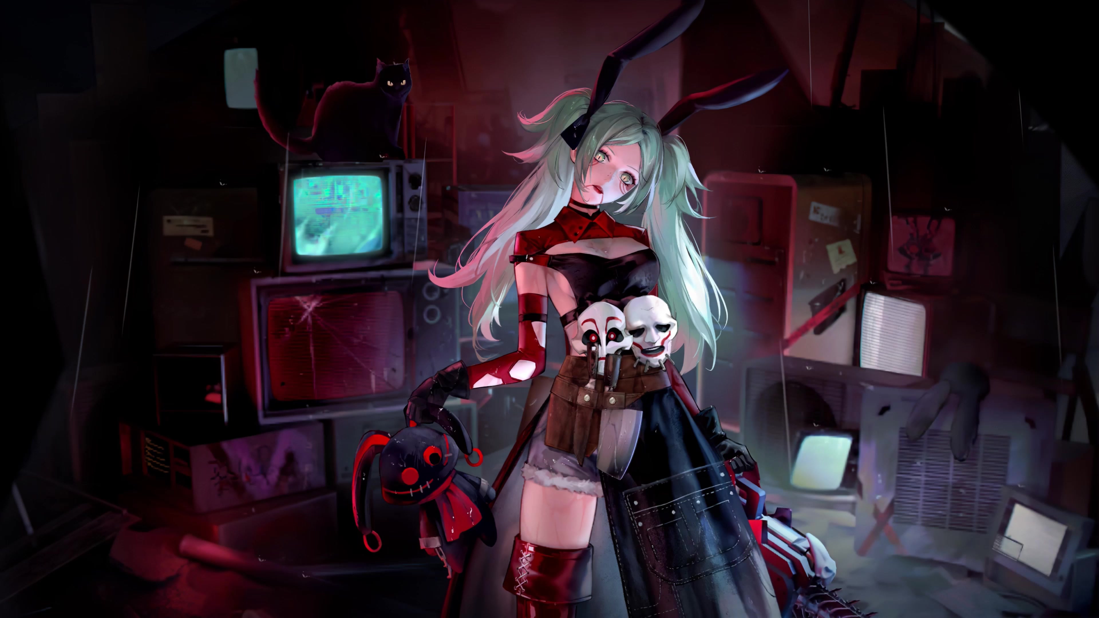Wendy, anime girl, chainsaw, bunny ears Live Wallpaper