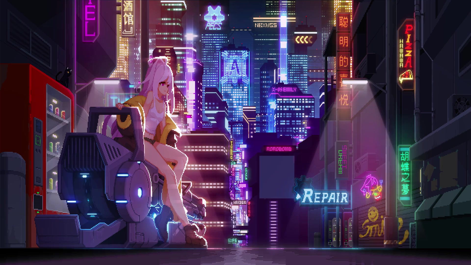 Pixel Emily, anime girl cyberpunk Live Wallpaper