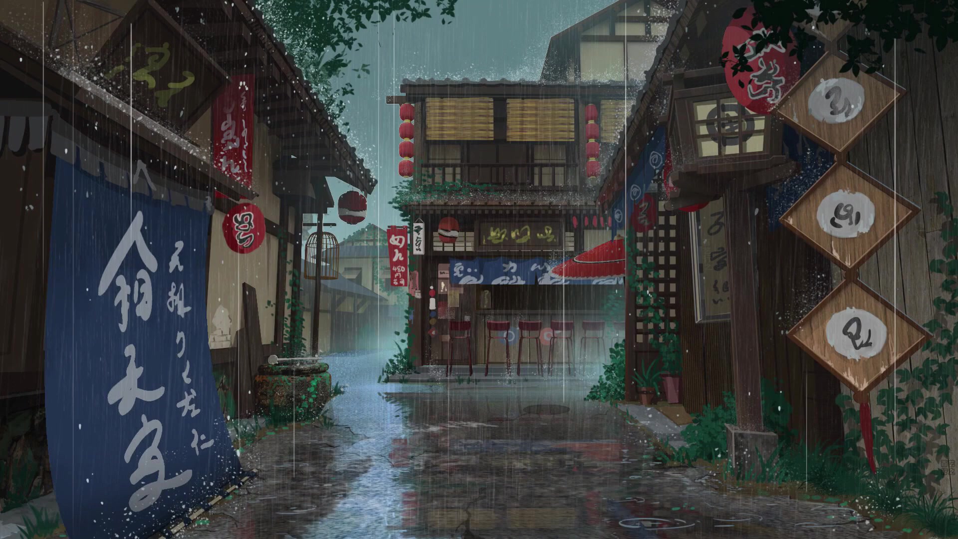 Anime, Rain, House, Street, Original Live Wallpaper