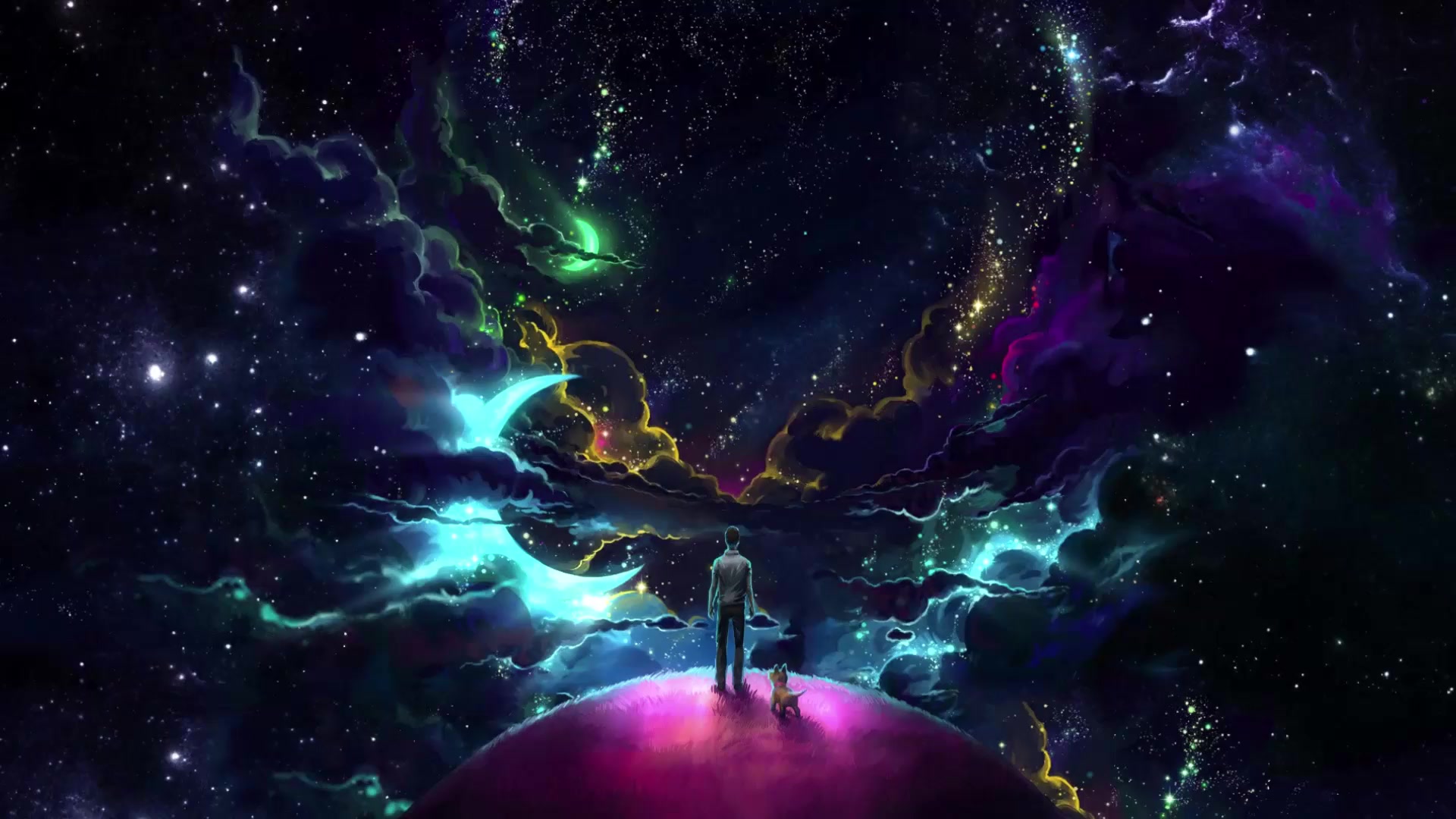 Dreams, space, planet, man, dog Live Wallpaper