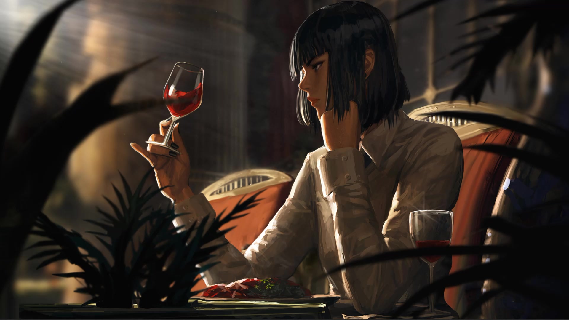 Girl With Wine Live Wallpaper