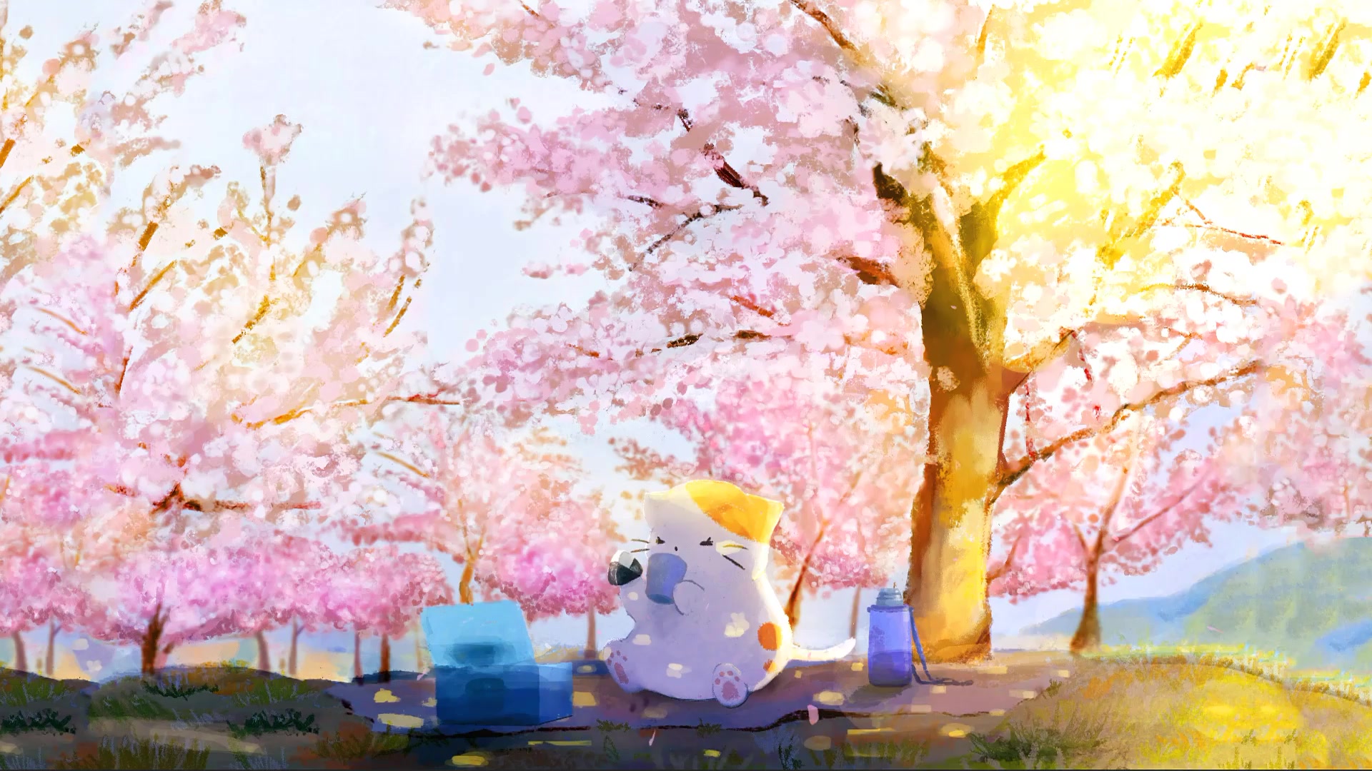 Alone Cat And Cherry Blossom Live Wallpaper