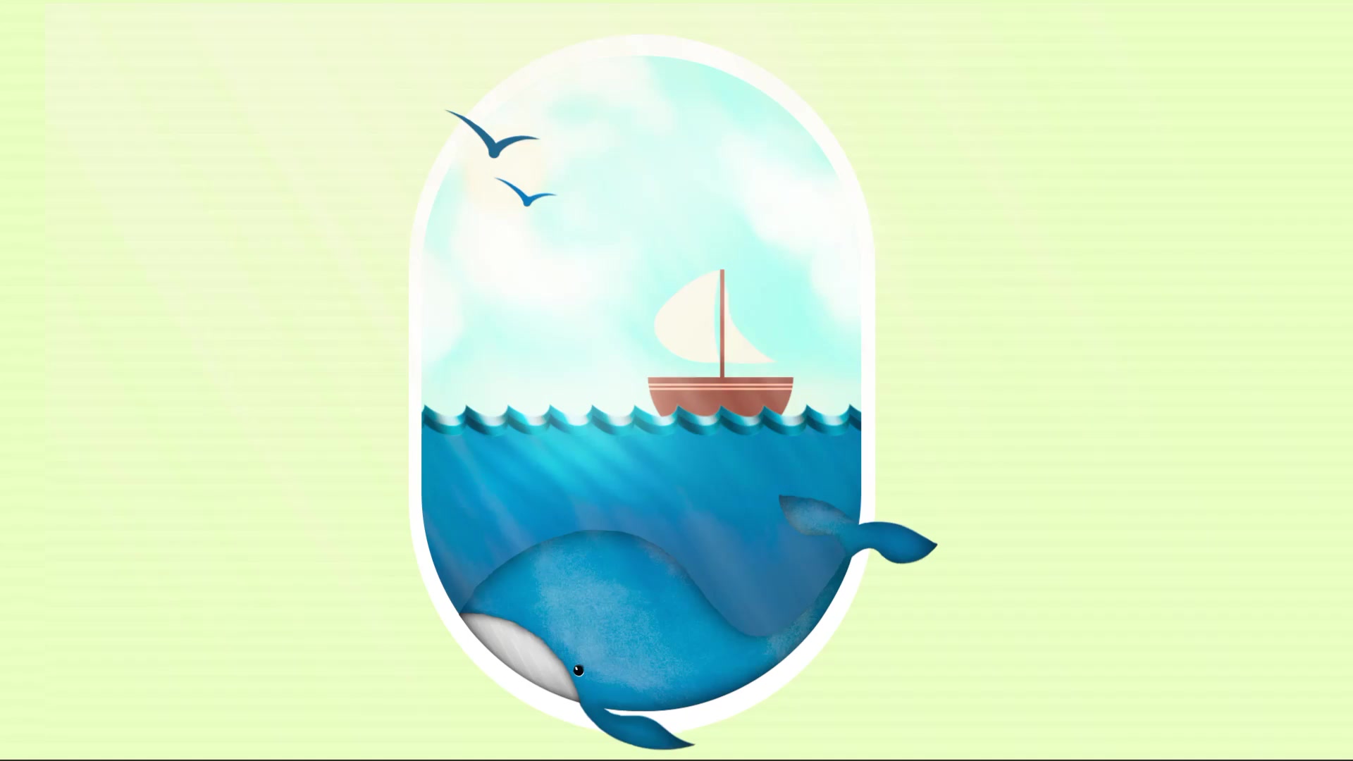 Minimalist Whale Ocean Glass Boat Birds Clouds Live Wallpaper