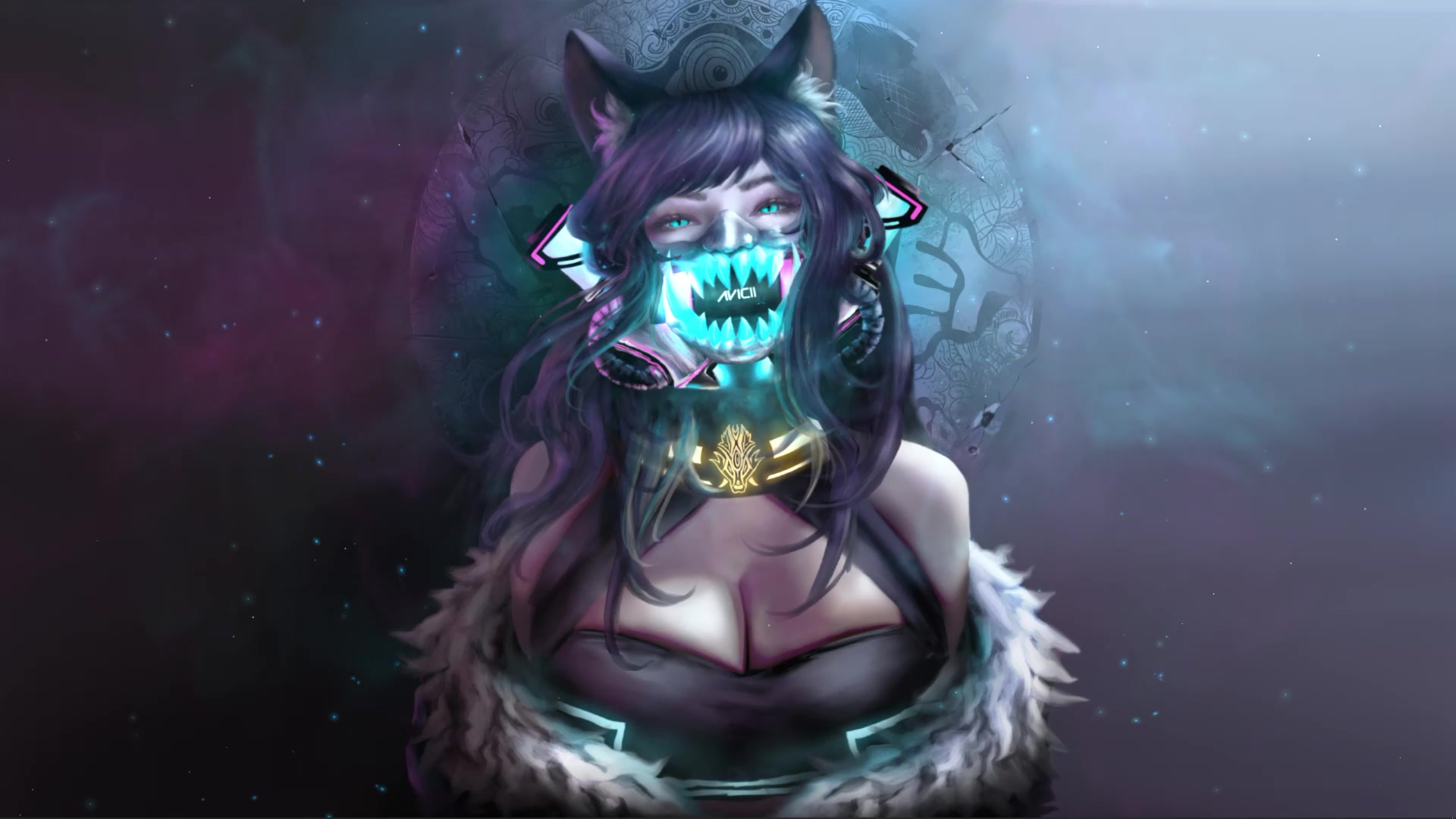Ahri Cold Fire Mask Cyberpunk Mode Live Wallpaper