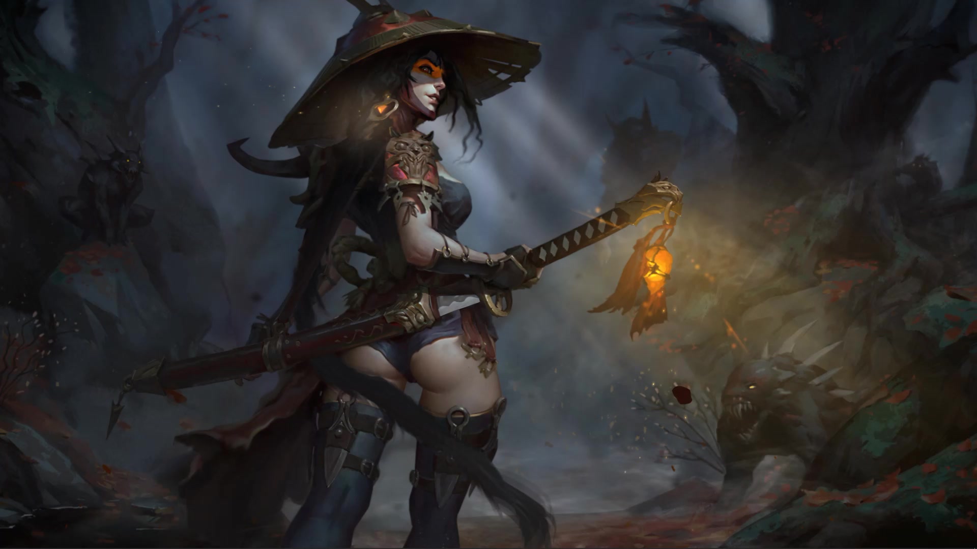 Samurai Demon Hunter Girl Live Wallpaper