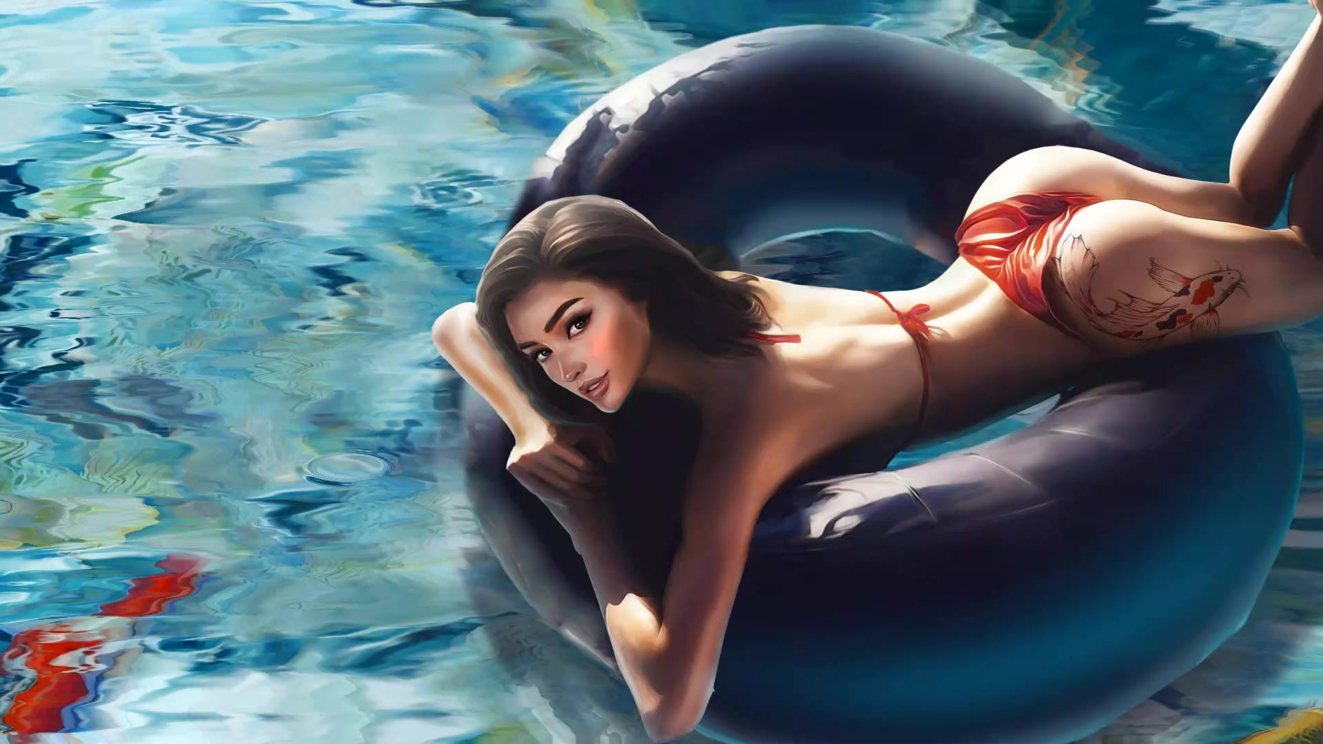 Summer Pool Girl in Donut Live Wallpaper