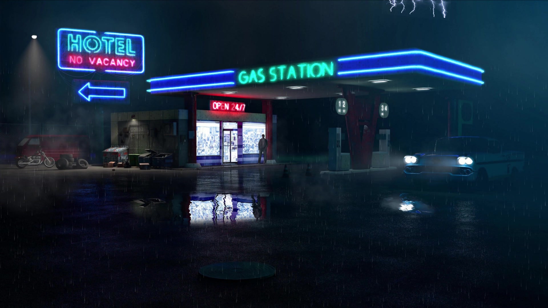 Night Gas Station Live Wallpaper