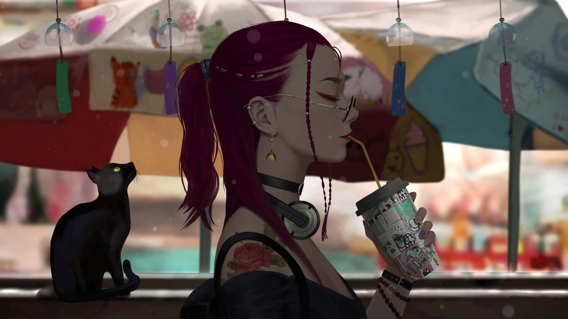 Girl Drink Tea Live Wallpaper