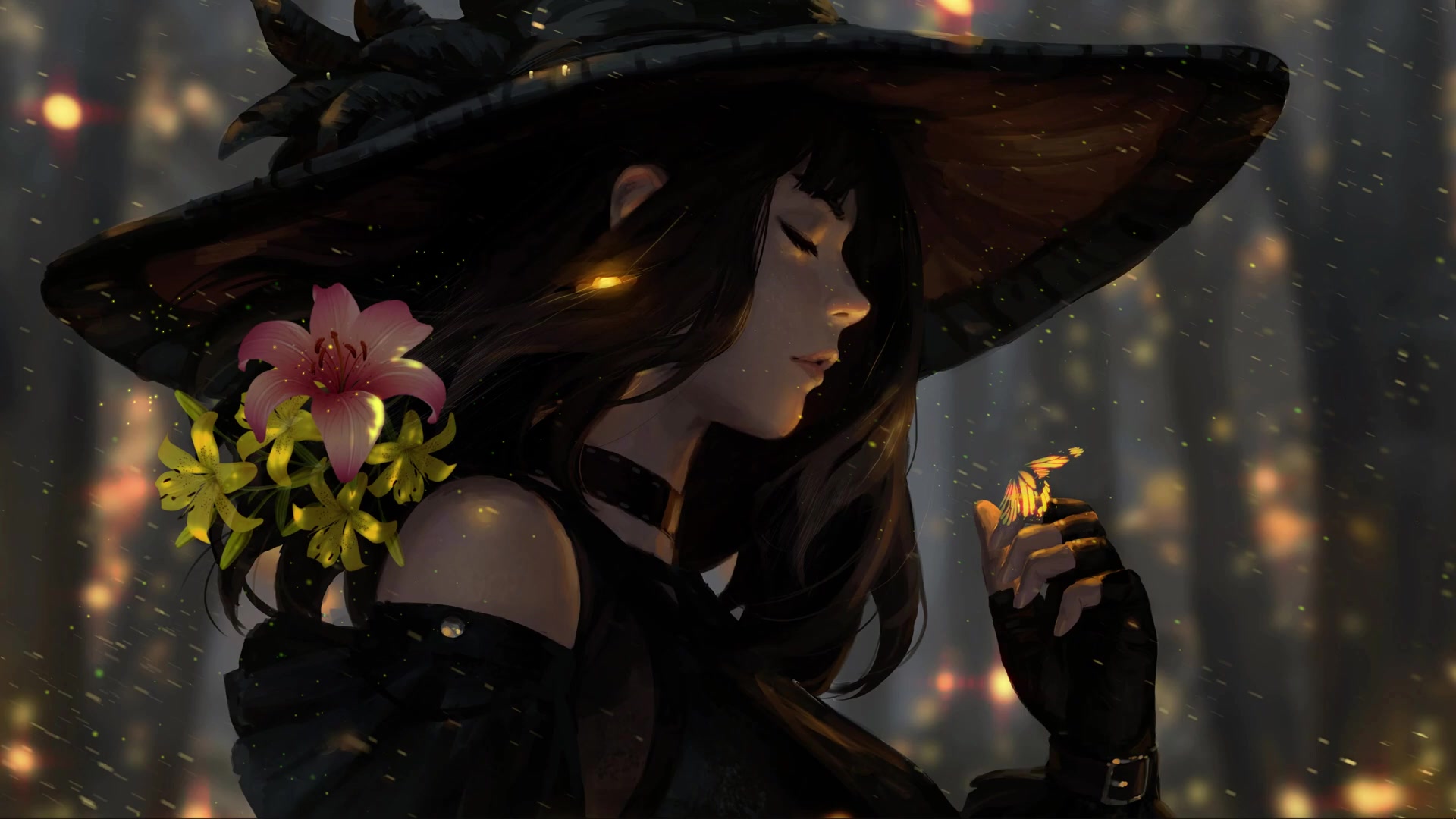 Magic, Fantasy, Butterfly, Hat, Women Live Wallpaper